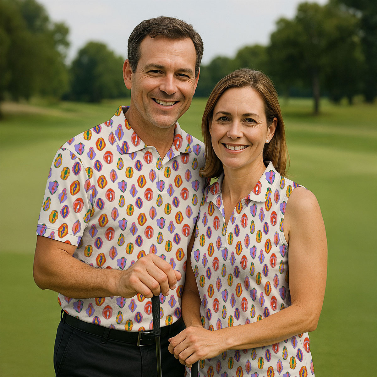Colorful Abstract Feminine Pattern Golf Shirt, Funny Golf Shirt, Men's Golf Shirt, Polo Shirts For Men