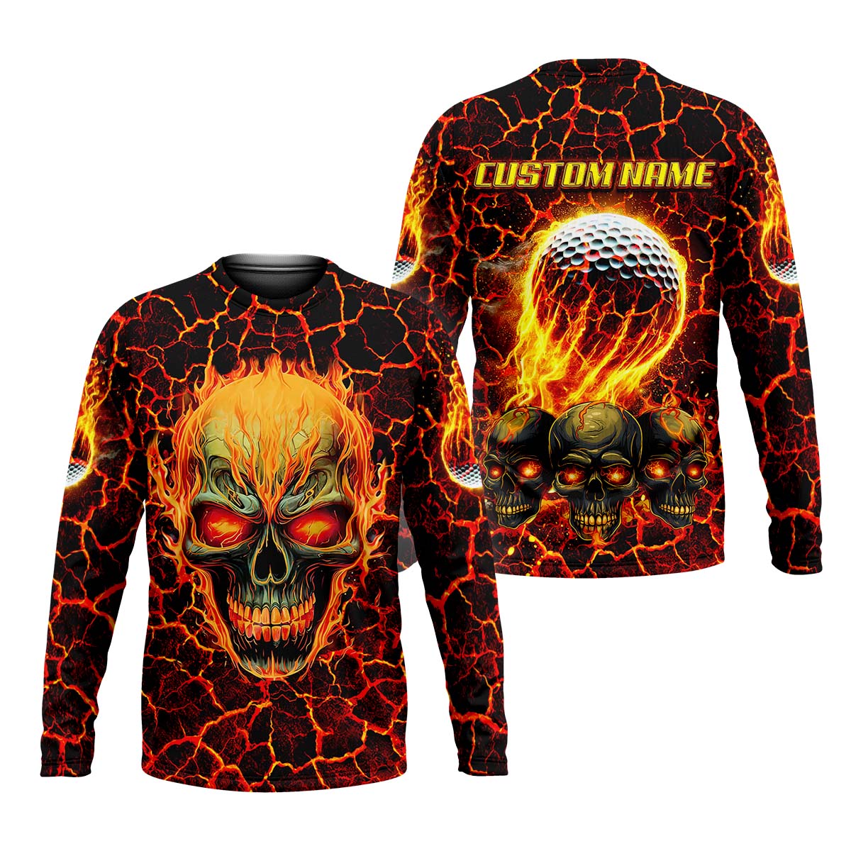 Custom Flaming Skull Men's Golf Polo Shirtunny Golf Shirt, Gift For Golfers