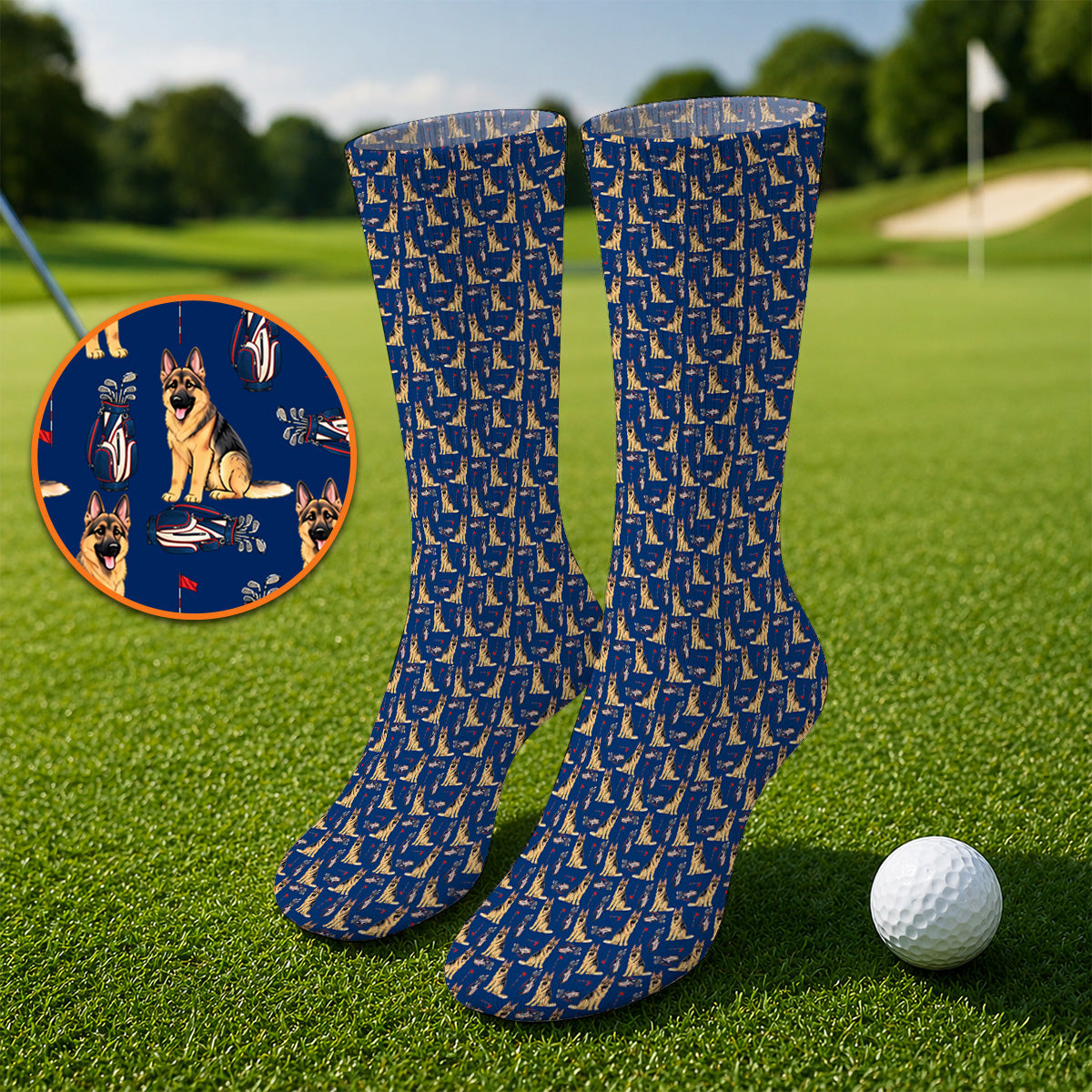 German Shepherd Golf Socks, Funny German Pattern Golf Sock, Golf Gift For Golfers