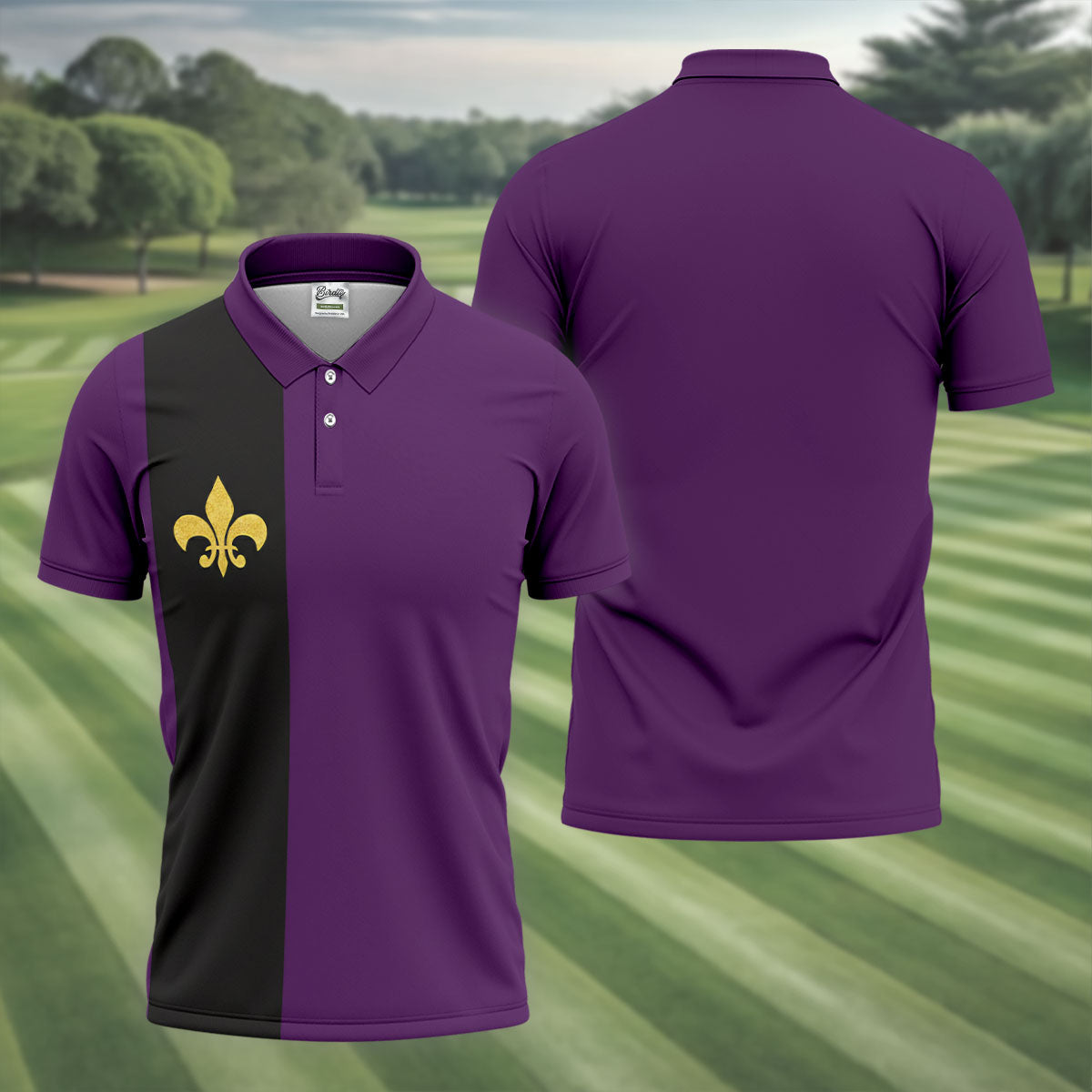 Mardi Gras Fleur De Lis Black Vertical Stripe Purple Golf Shirt, Polo ShirtFor Men, Golf Shirts For Men