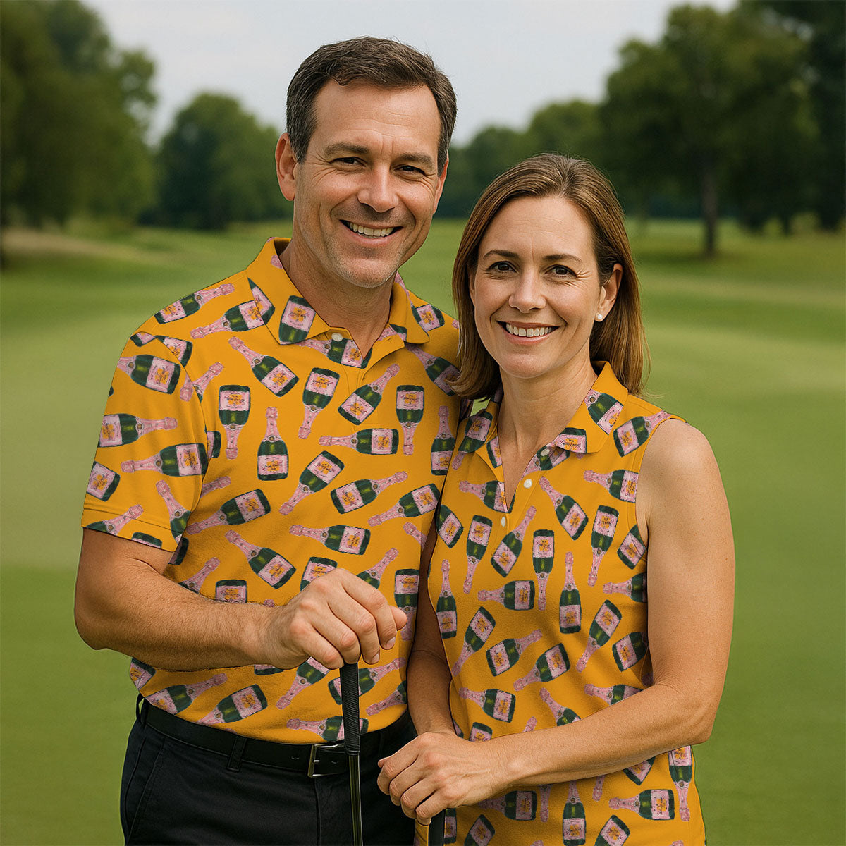 Rosé Champagne Seamless Pattern Yellow Golf Shirt, Polo Shirt Men, Golf Shirts For Men