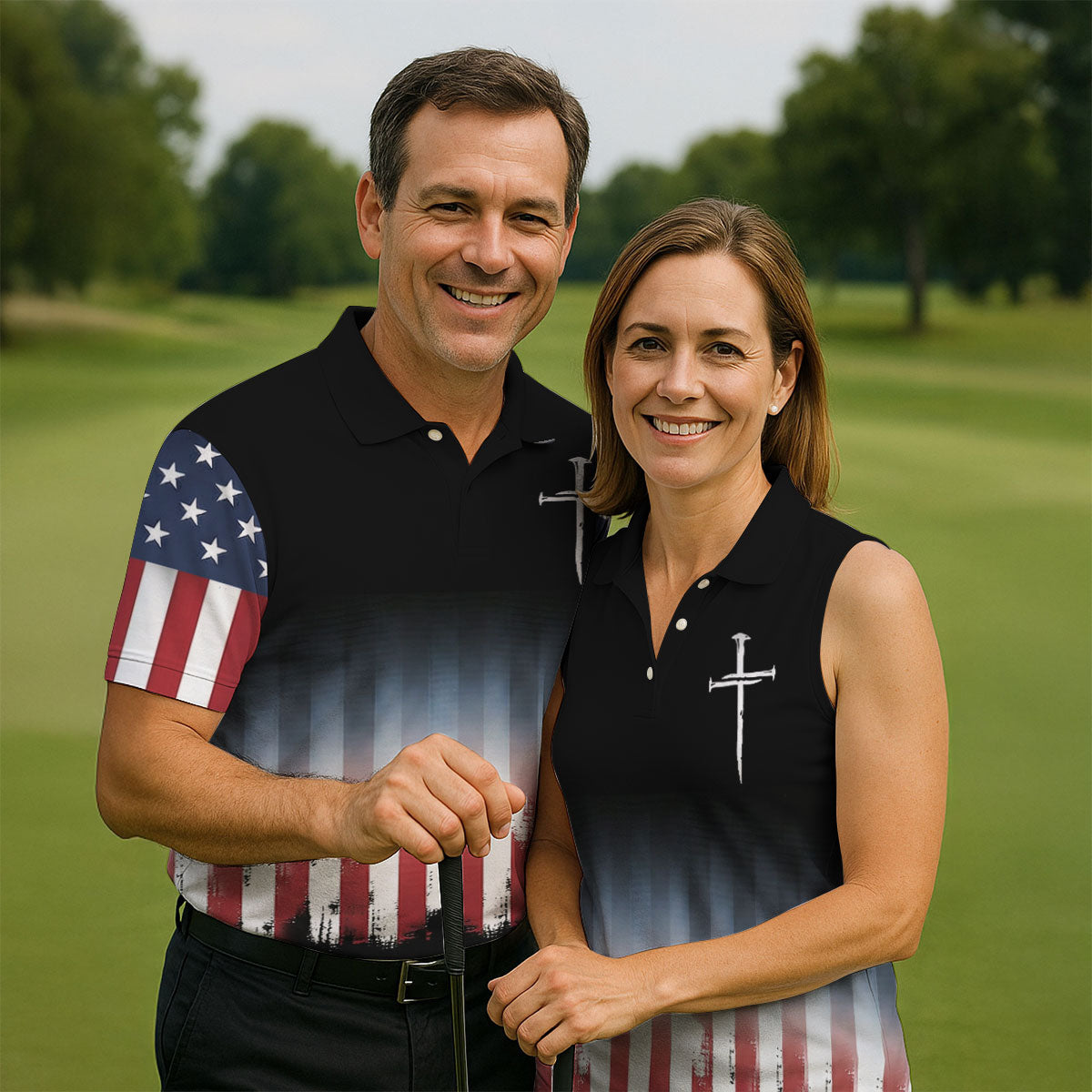 250 Years USA Anniversary 1776-2026 Men's Golf Polo ShirtFaith Cross 4th Of July Patriotic Golf Shirt
