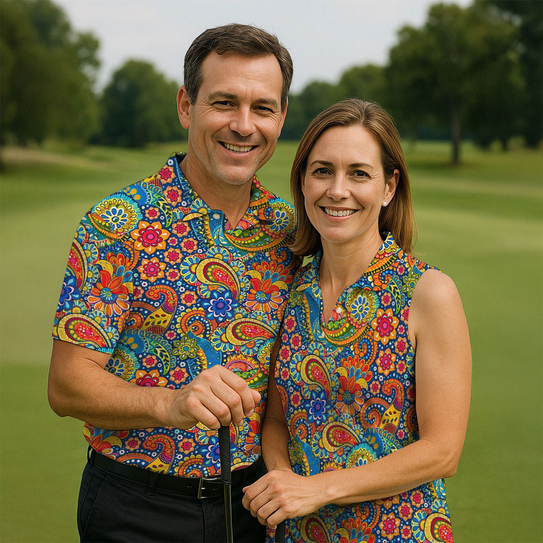 Colorful Floral Paisley Pattern Polo Shirt, Hawaiian Golf Shirt, Mens Golf Apparel