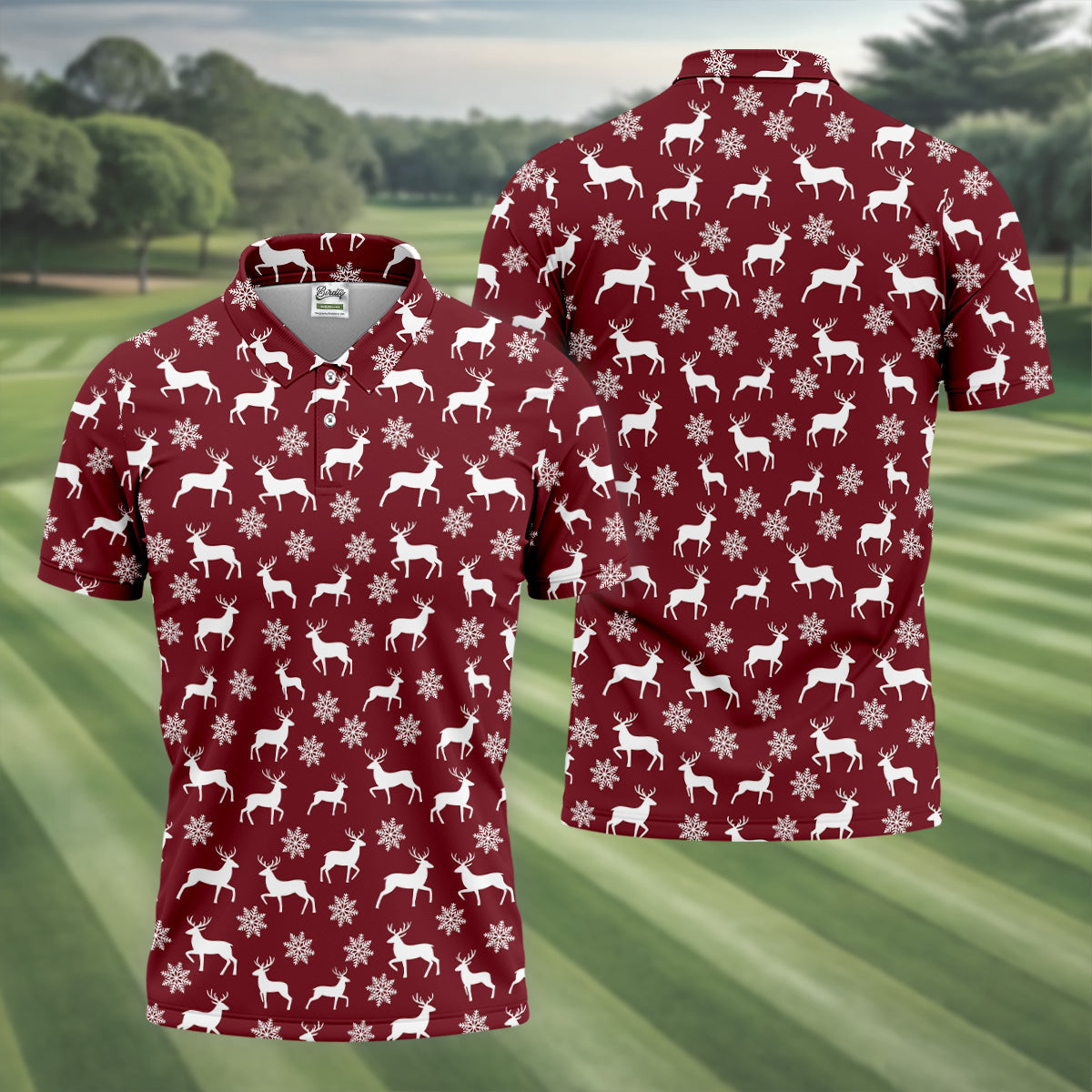 Reindeer Christmas Maroon Golf Shirt, Christmas Golf Shirt, Polo ShirtFor Men, Golf Shirts For Men