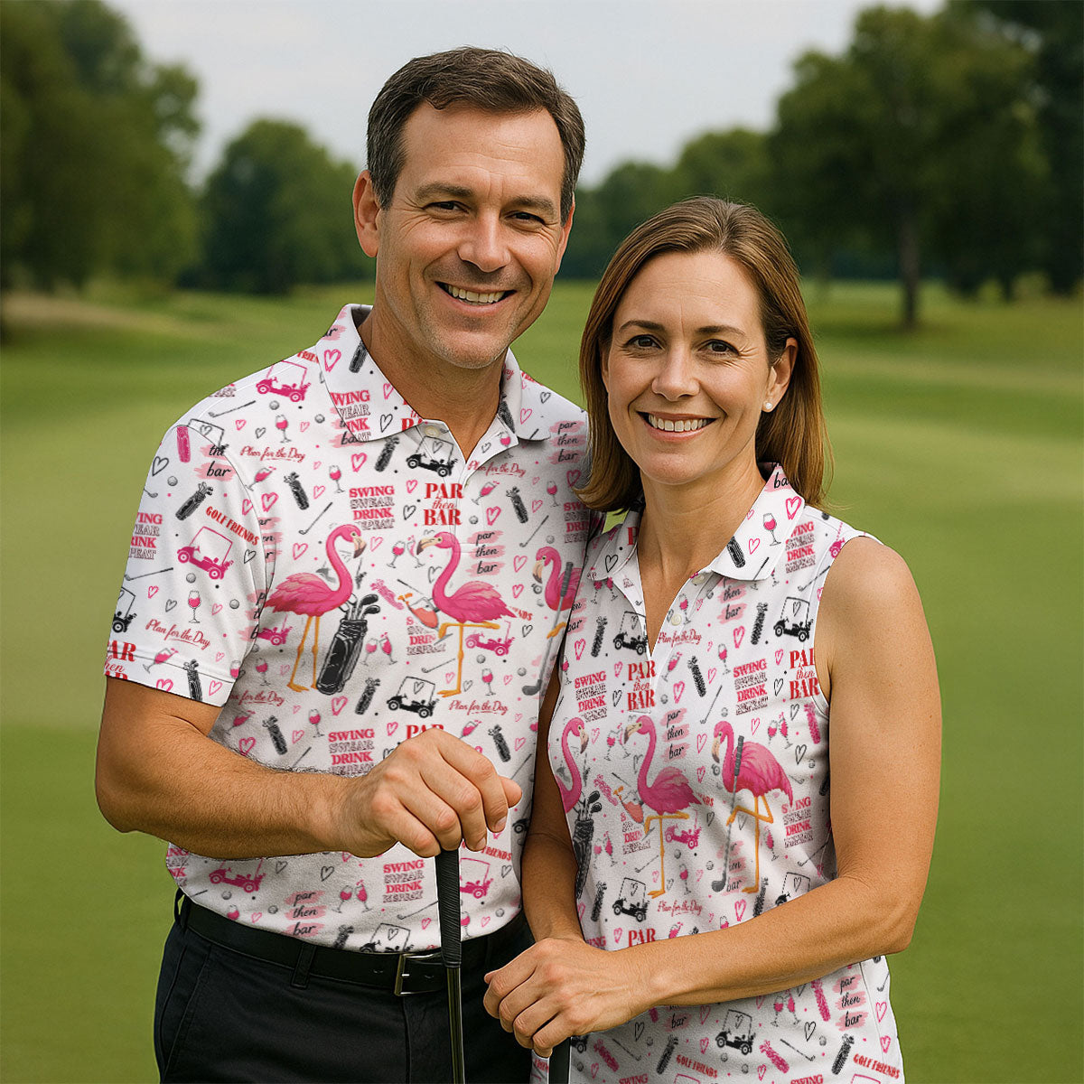 Par Then Bar Flamingo Golf Shirt, Tropical Party Polo Shirt Men, Golf Shirts For Men