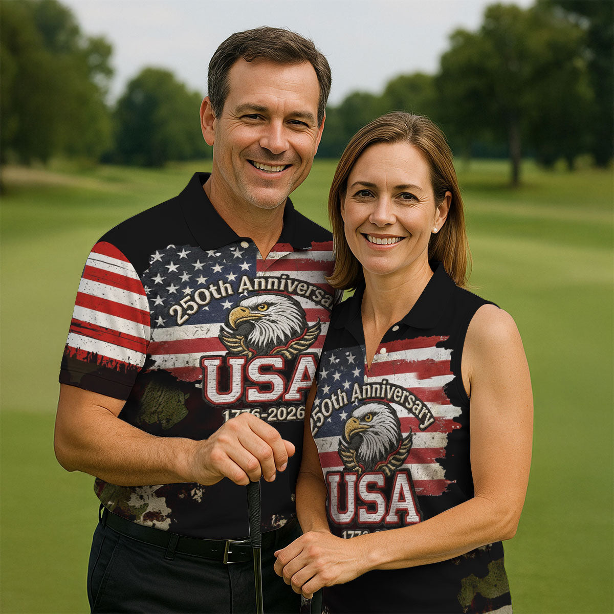 250th Anniversary USA 1776-2026 Distressed Flag Men's Golf Polo ShirtPatriotic 4th Of July Golf Shirt