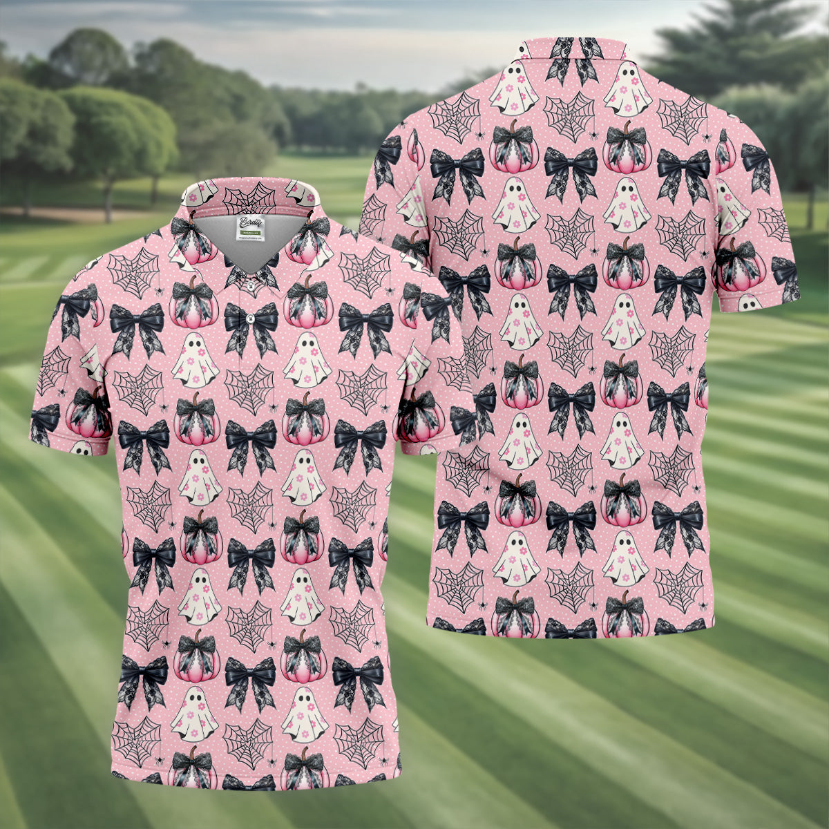 Coquette Pumpkin Boo Pink And Black Cute Golf Outfit, Fun Golf Shirts For Men, Golfing Apparel