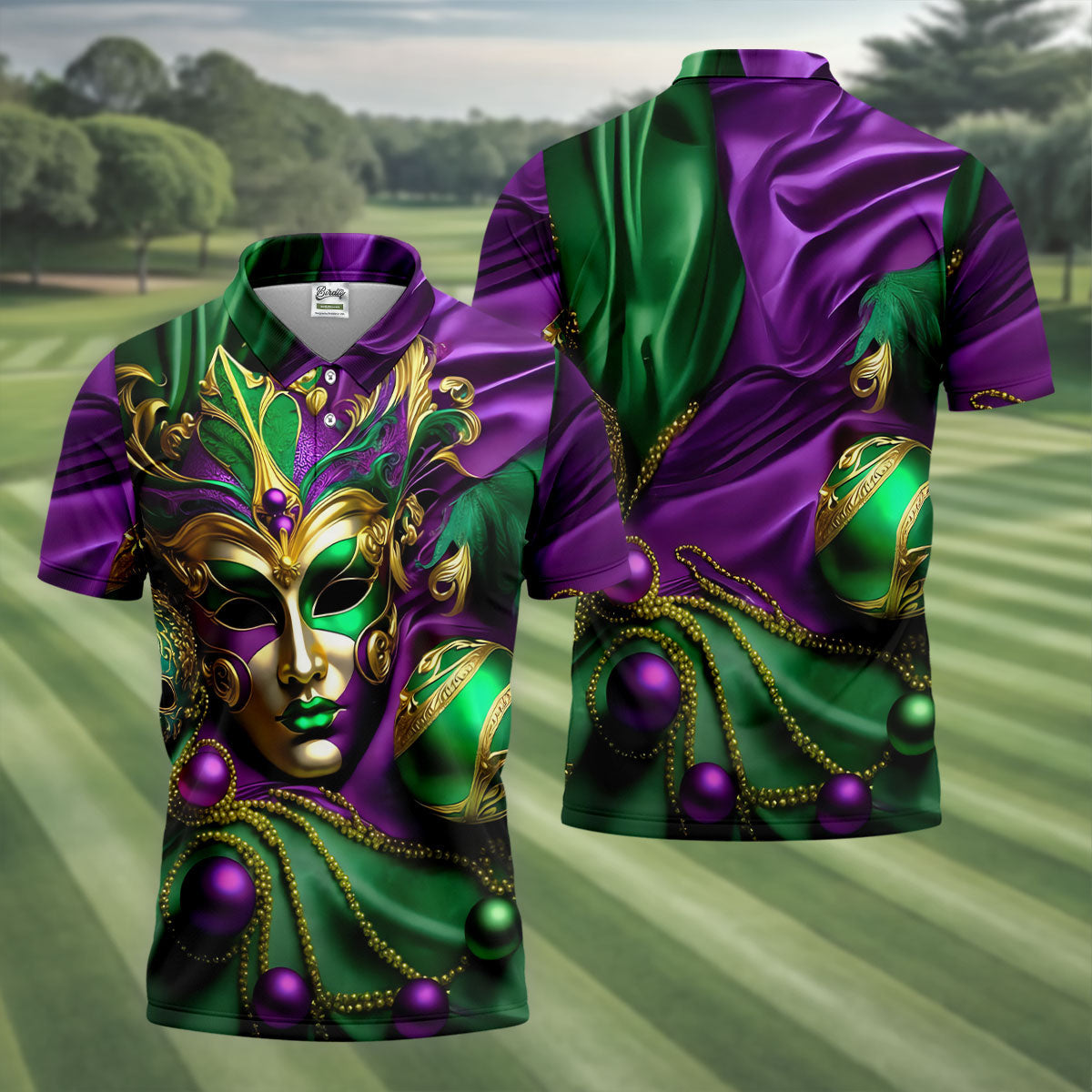 Mardi Gras Face Mask Purple Green Gold Polo ShirtFor Men, Golf Shirts For Men, Polo For Men