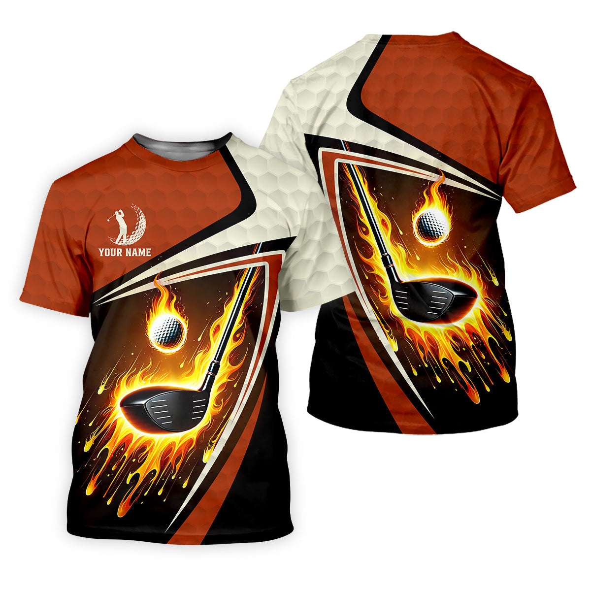 Fire Golf Ball Custom Men's Golf Polo ShirtFunny Golf Shirt, Christmas Golf Gift