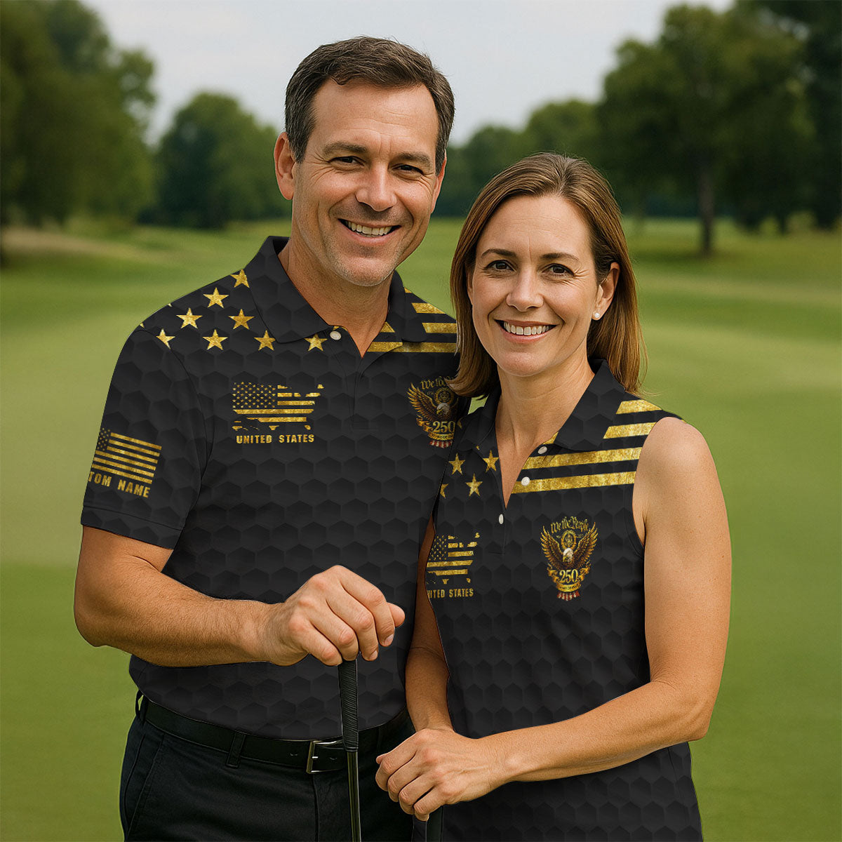 We The People 250 Years Of Free Black And Gold 4th Of July Golf Shirt, Women's Golf Tops