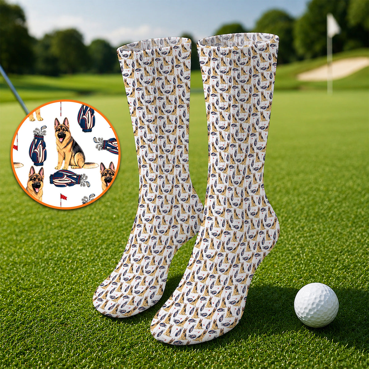 German Shepherd Golf Socks, Funny German Pattern Golf Sock, Golf Gift For Golfers