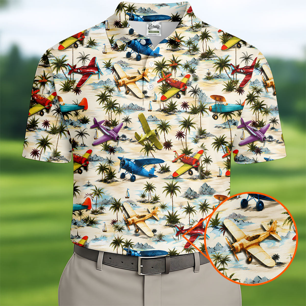 Vintage Airplane Hawaiian Golf Shirt, Tropical Aircraft Pattern, Polo Shirts For Men