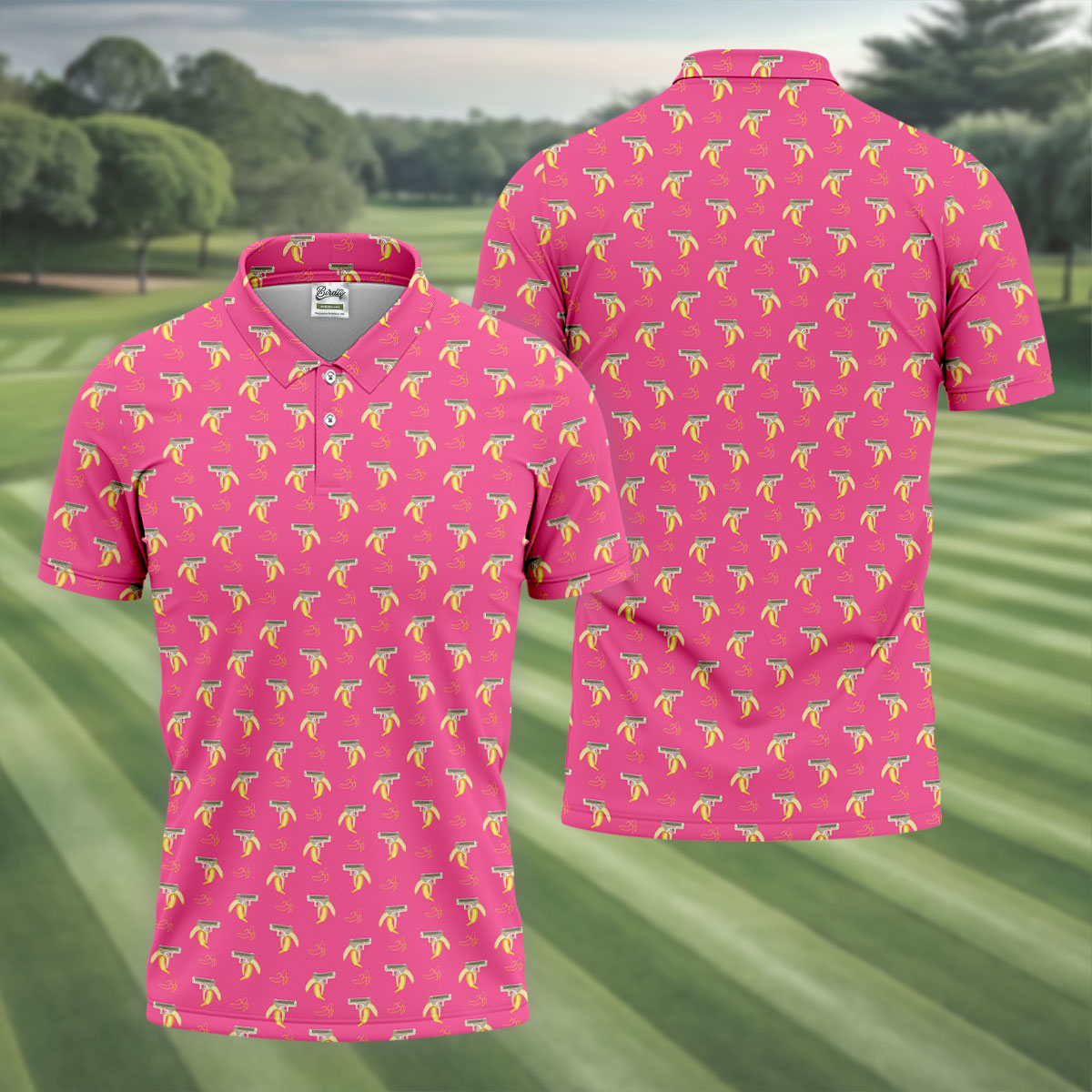 Funny Banana Hot Pink Golf Shirt, Golf Tops For Men, Golf Shirts For Men, Polo ShirtFor Men