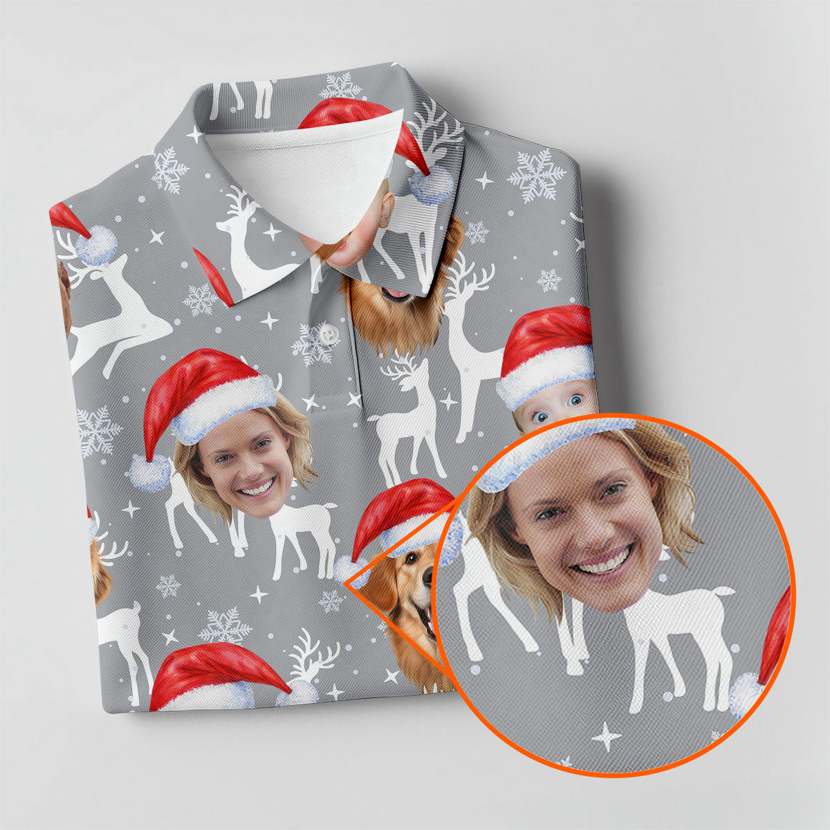 Custom Face Snow Reindeer Grey Golf Shirt, Christmas Golf Shirt, Ladies Golf Shirts, Golf Gifts For Women