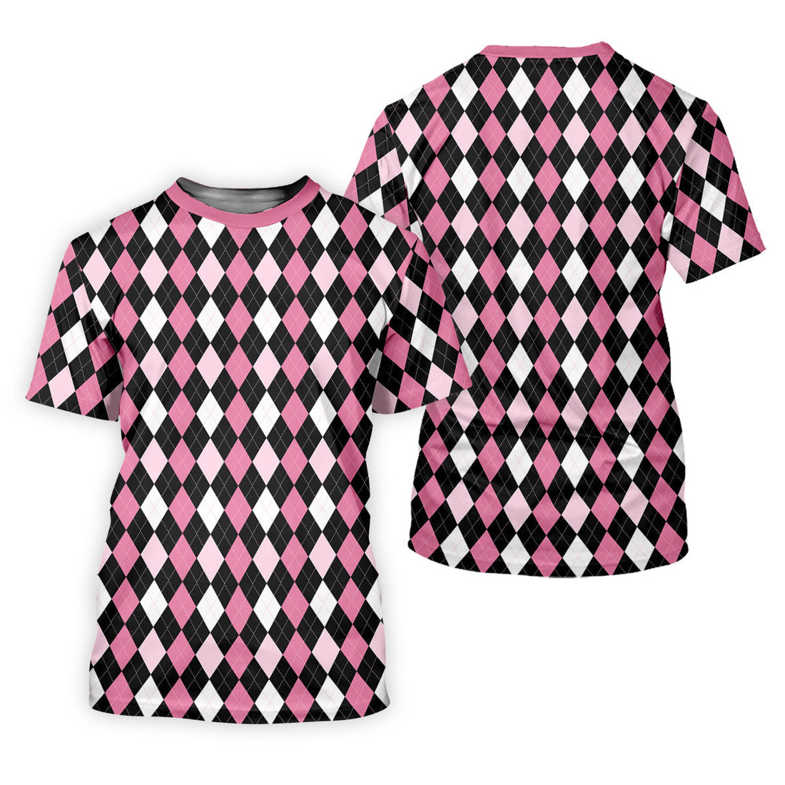 Black Pink Argyle Womens Golf Shirts, Ladies Pink Golf Shirt, Womens Golf Polo Shirt Golf Gift For Womens