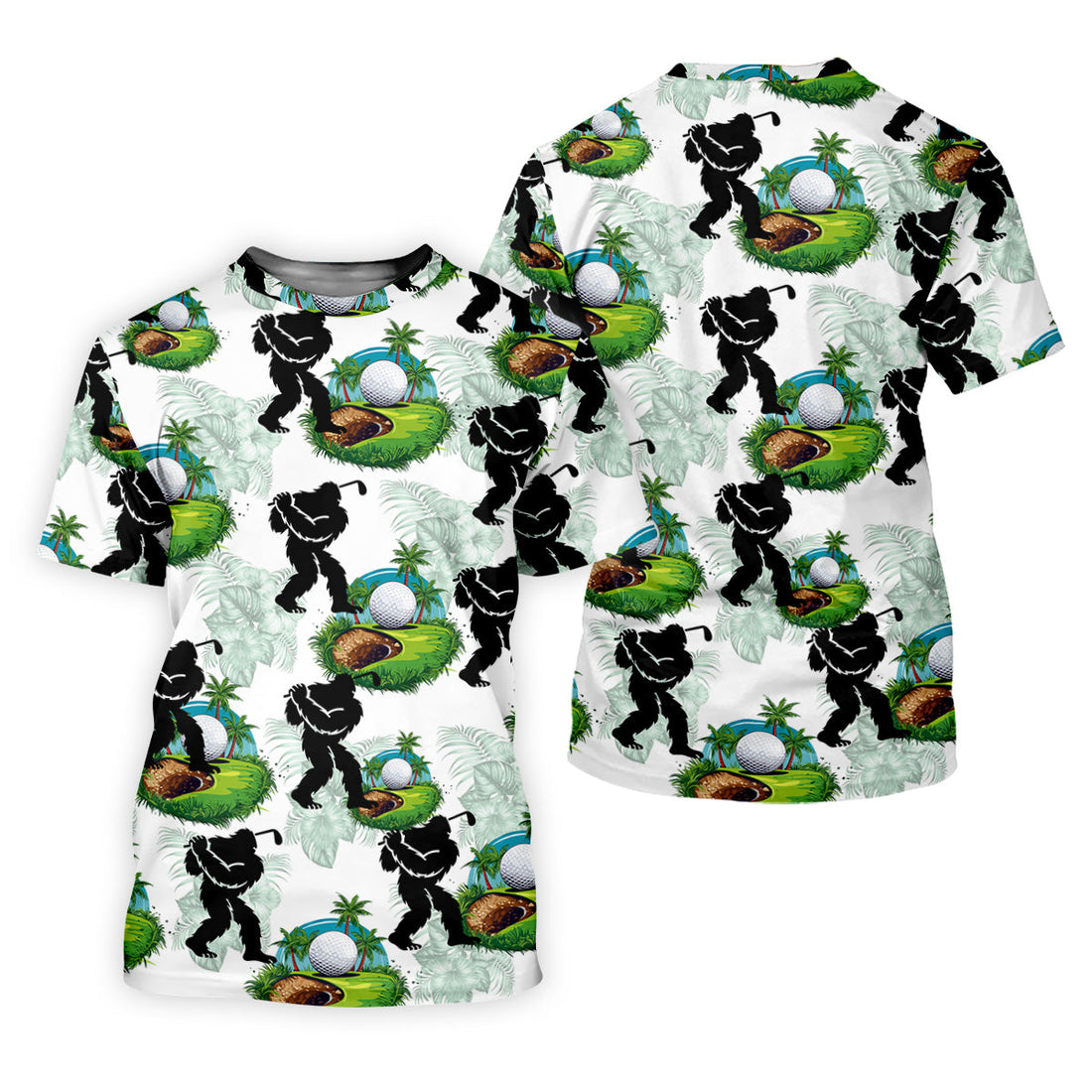 Tropical Golf Cart Bigfoot Golf Shirt, Funny Bigfoot Mens Golf Polo Shirt Cool Golf Gifts, Golfing Apparel