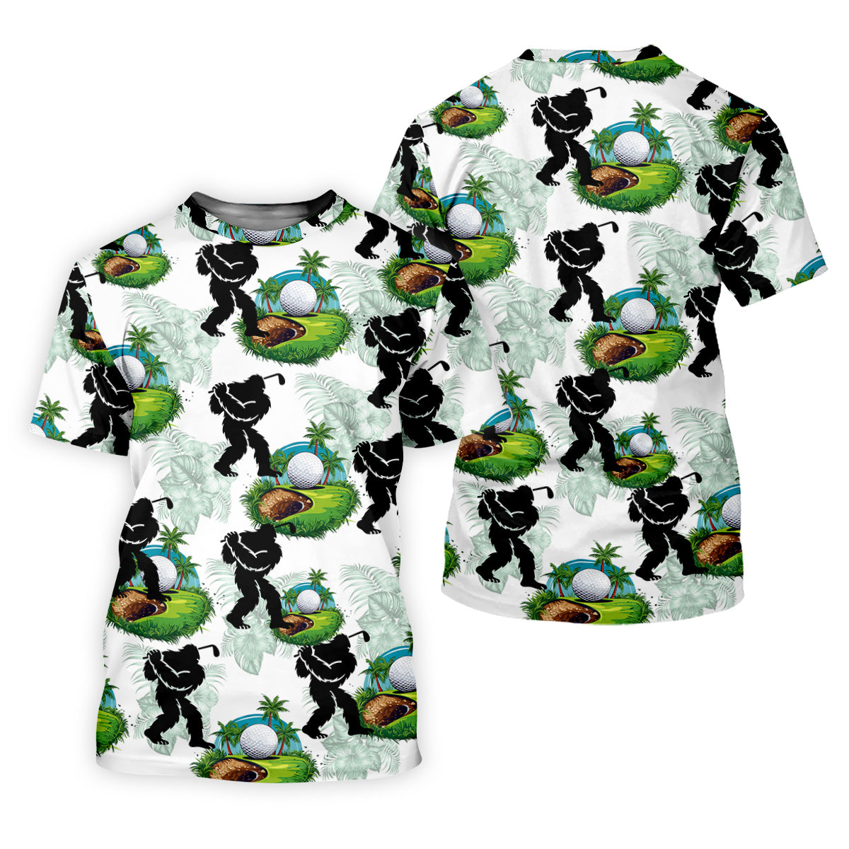 Tropical Golf Cart Bigfoot Golf Shirt, Funny Bigfoot Mens Golf Polo Shirt Cool Golf Gifts, Golfing Apparel