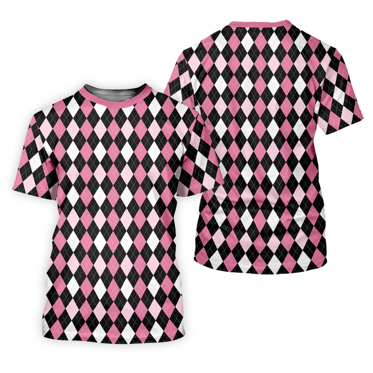 Black Pink Argyle Men's Golf Polo ShirtGolf Gift For Men, Golfing Apparel, Matching Golf Shirt