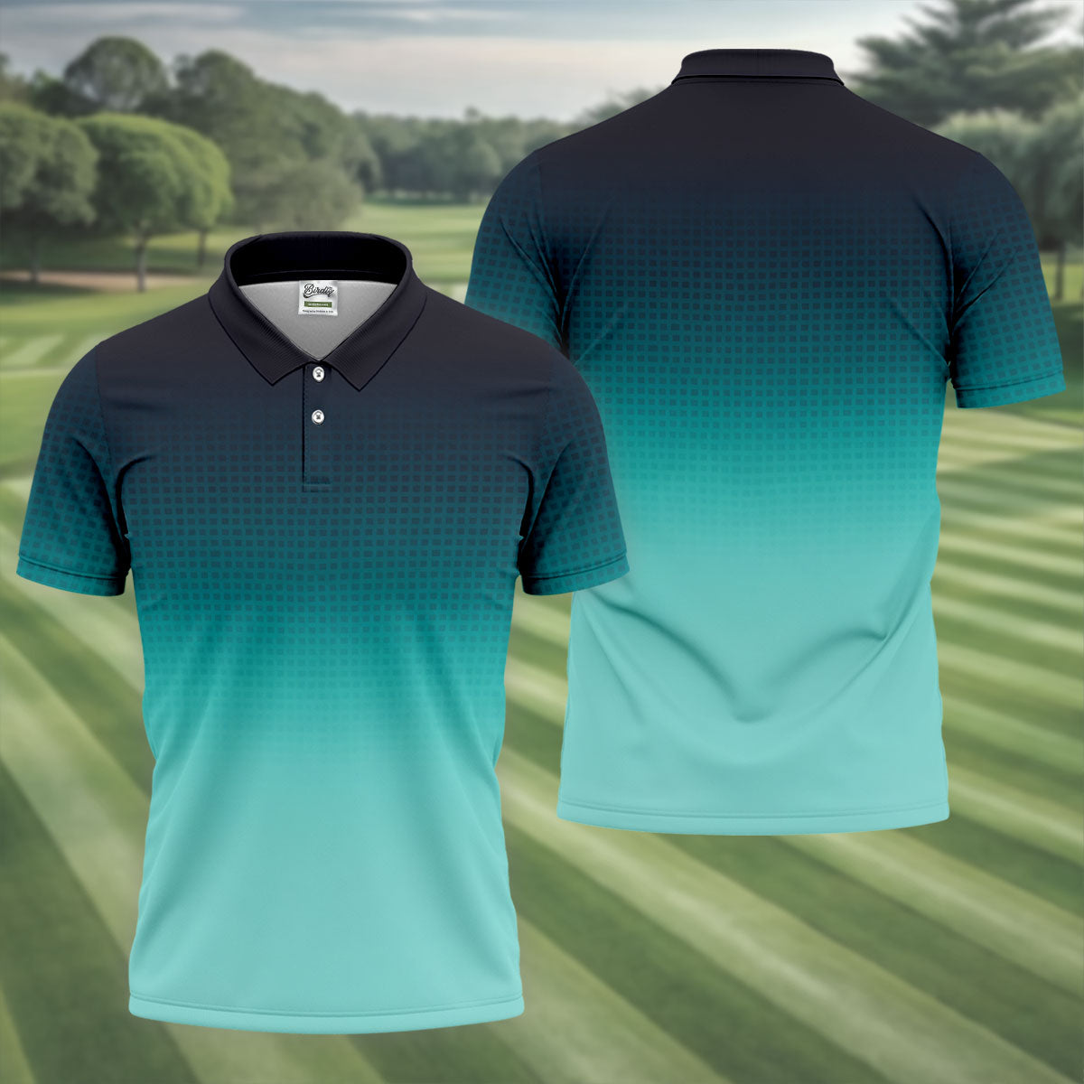 Turquoise Gradient Hawaiian Golf Shirt, Golf Tops For Men, Polo Shirtor Men