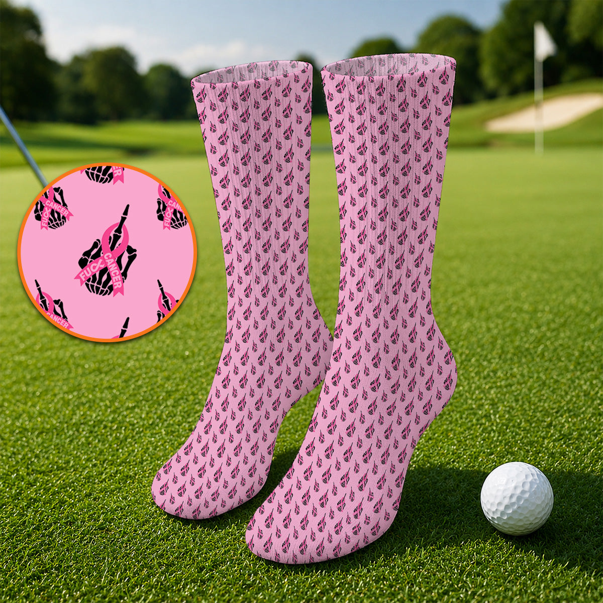 Breast Cancer Awareness Golf Socks, Pink Ribbon Pattern Golf Sock For Breast Cancer Support, Golf Gift For Golfer