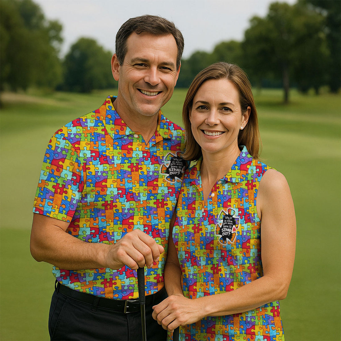 Why Fit In When You Were Born To Stand Out Autism Puzzle Golf Tops For Men, Golf Shirts For Men