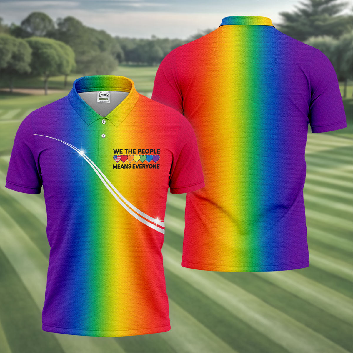 We The People Means Everyone LGBT Rainbow Gradient Golf Tops For Men, Pride Month Golf Shirts For Men