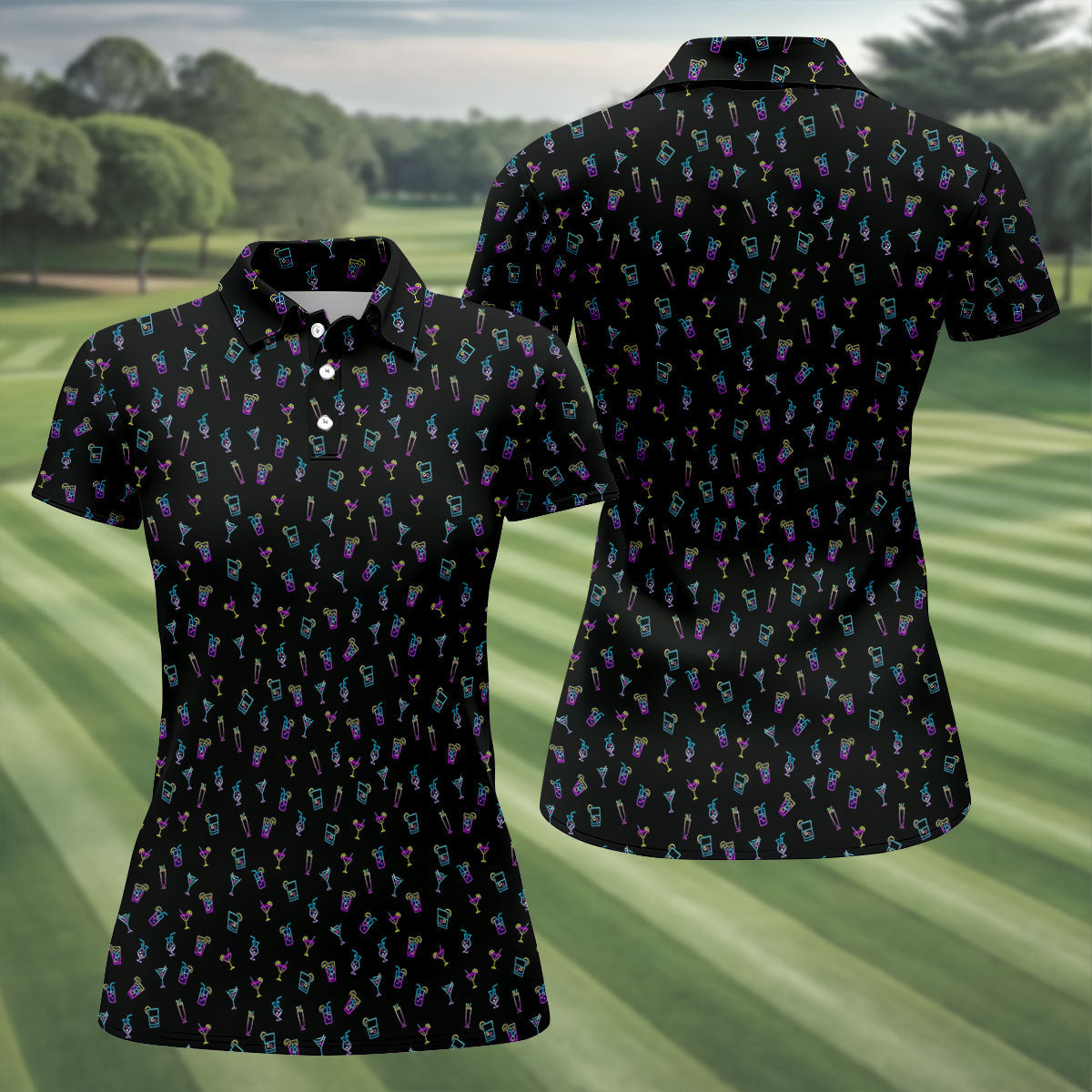 Neon Cocktail Retro Golf Shirt, Ladies Golf Tops, Golf Shirt For Women, Ladies Golf Shirts
