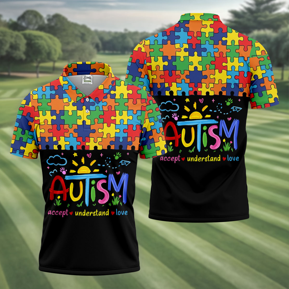 Awareness Accept Understand Love Colorful Puzzle Golf Shirt, Polo ShirtFor Men, Golf Shirts For Men