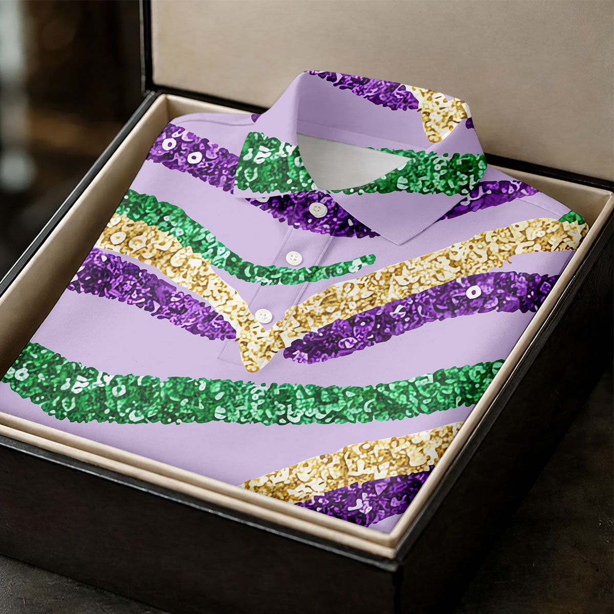 Purple Green Gold Sequin Pattern Light Purple Mardi Gras Golf Shirt, Women's Golf Tops, Ladies Golf Shirts