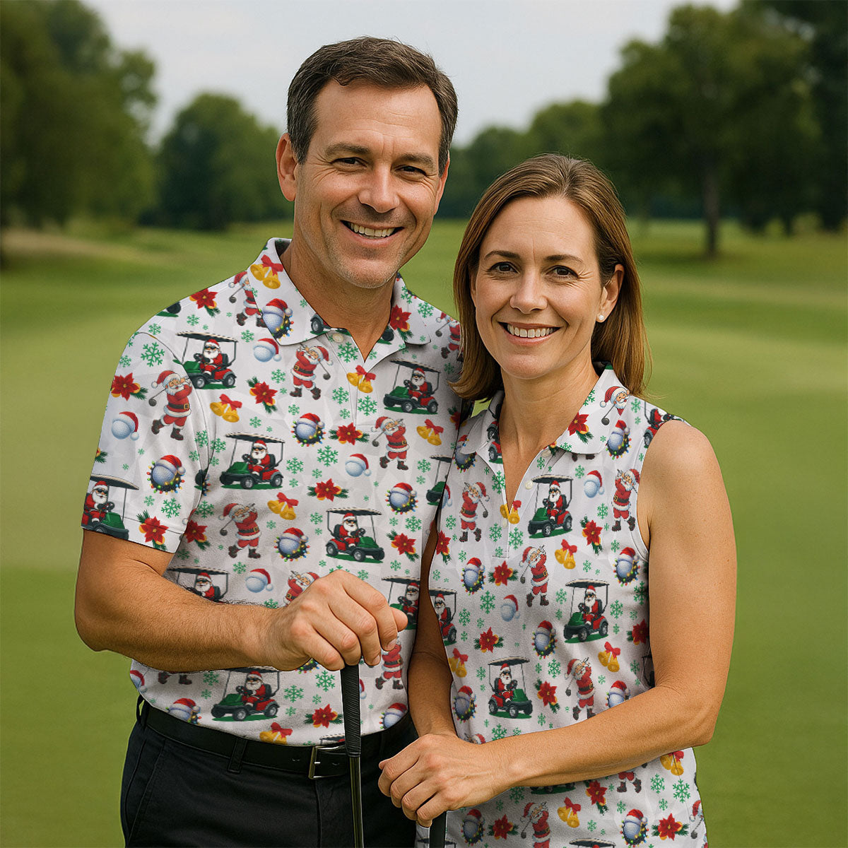 Santa Christmas White Polo Women, Cute Womens Golf Shirts, Christmas Golf Shirt, Ladies Golf Shirts