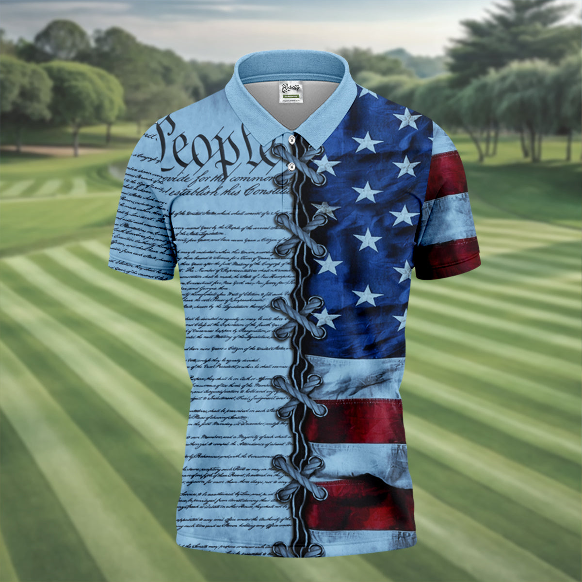 We The People Preamble Patriotic 4th Of July Blue Golf Shirt, 250th Anniversary Golf Shirts For Men