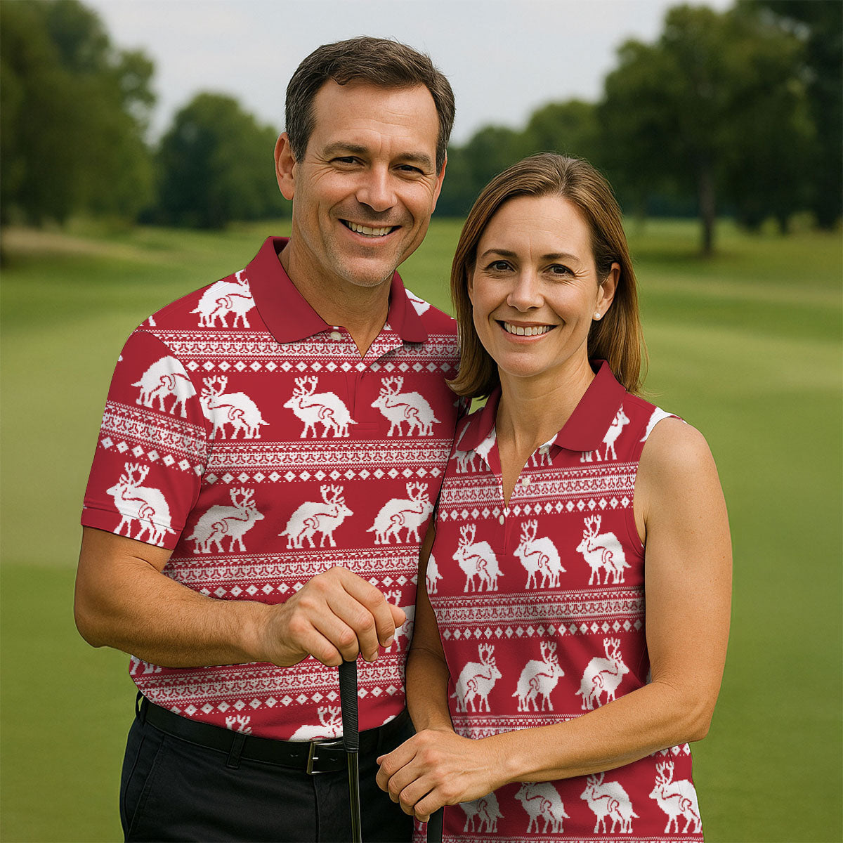 Reindeer Humping Seamless Pattern Golf Shirt, Christmas Golf Shirt, Golf Gifts For Women, Fun Golf Shirt