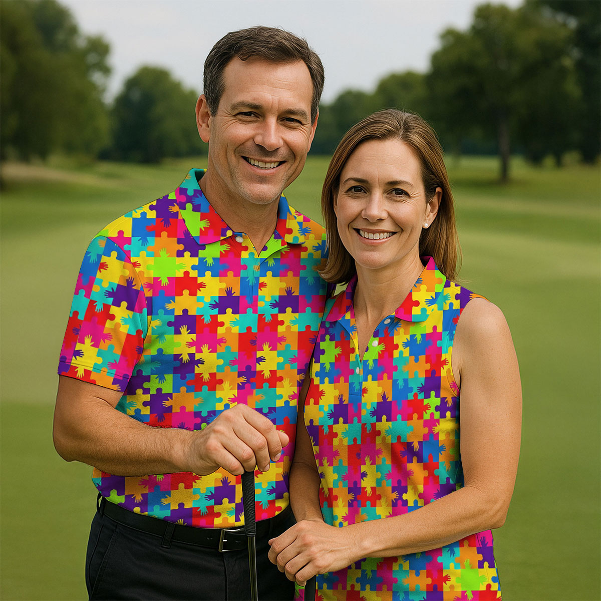 Colorful Handprints Autism Awareness Puzzle Golf Tops For Men, Polo Shirt Men, Golf Shirts For Men