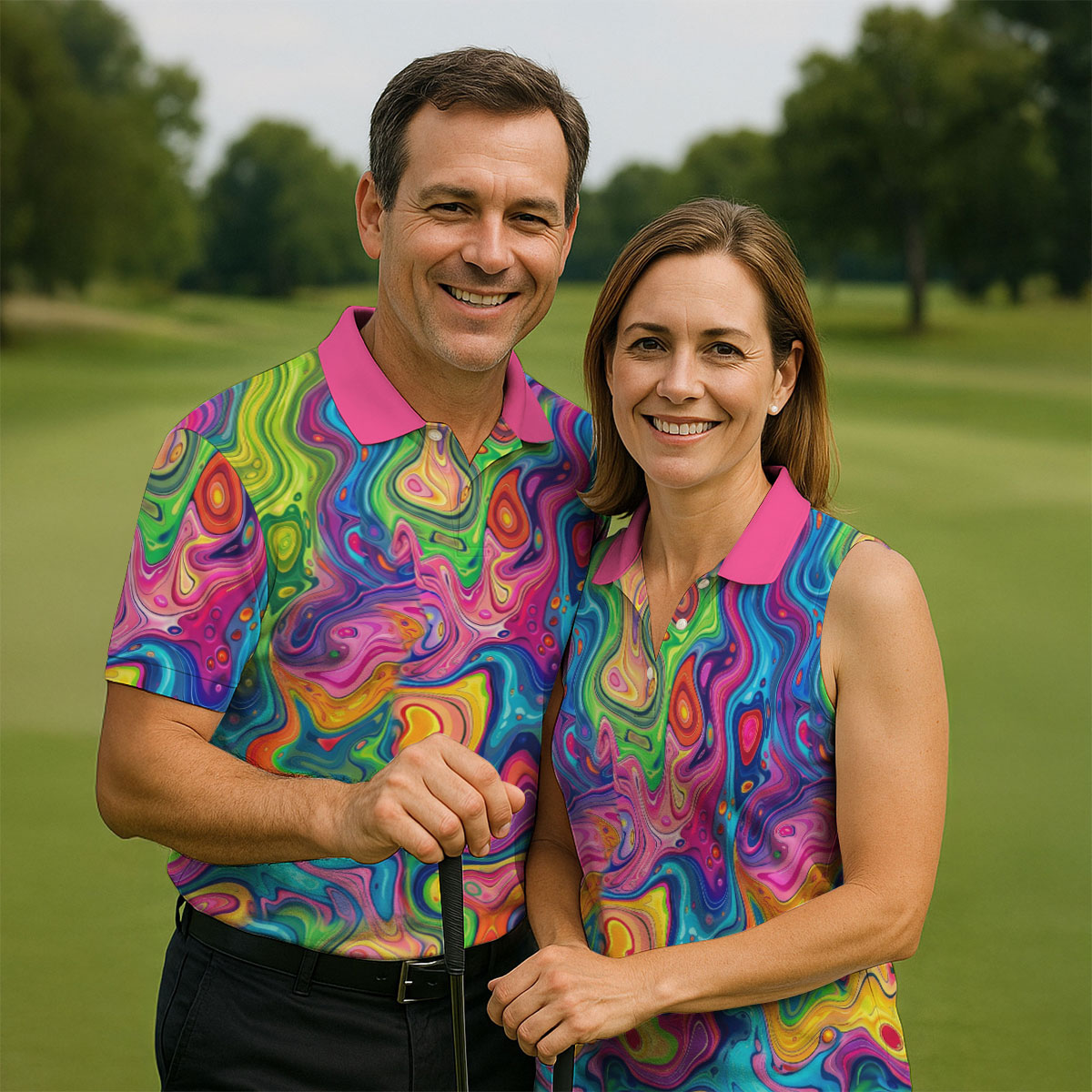 Liquid Marble Colorful Print Golf Tops For Men, Polo Shirt Men, Golf Shirts For Men
