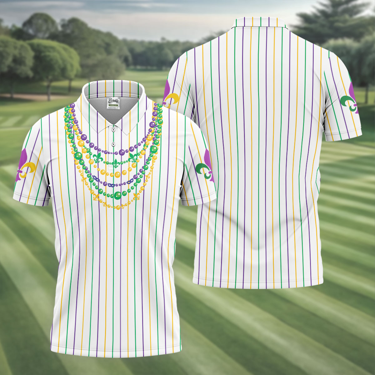 Mardi Gras Beads Necklaces Print White Golf Shirt, Golf Tops For Men, Polo ShirtFor Men, Golf Shirts For Men