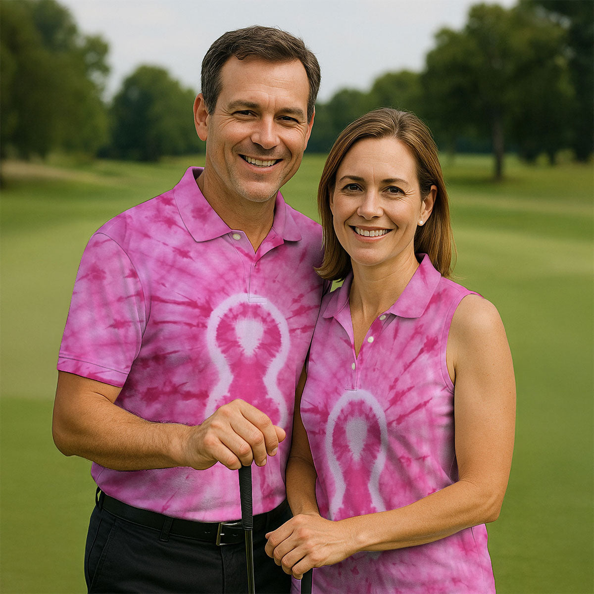 Breast Cancer Pink Tie Dye Womens Golf Shirt, Breast Cancer Awareness Shirt, Womens Golf Tops
