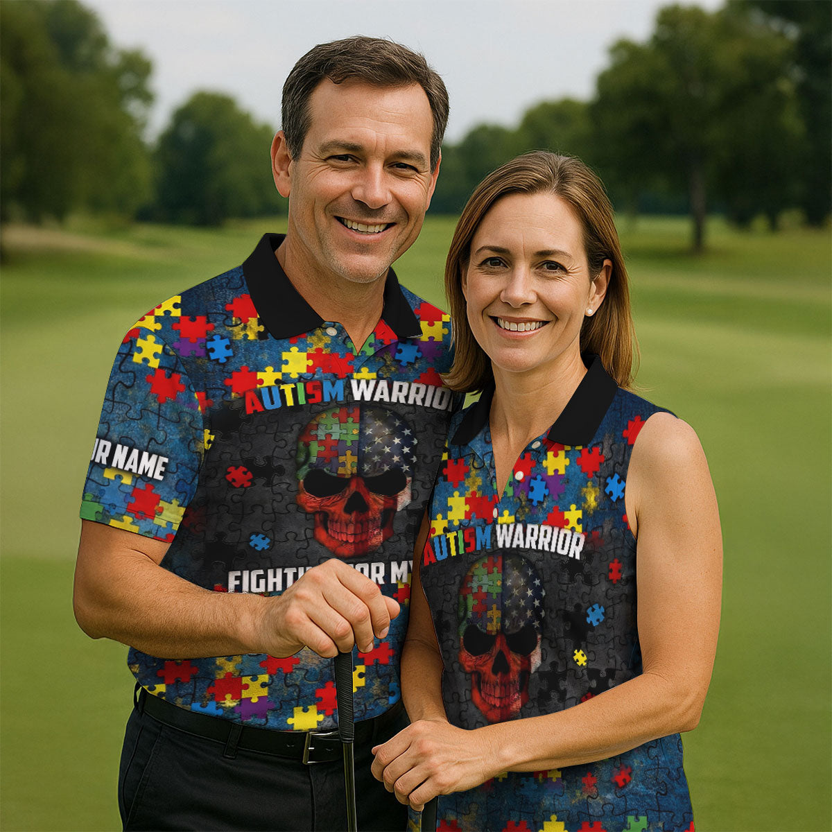 Autism Warrior Fighting For My Son Colorful Puzzles Golf Tops For Men, Father's Day Golf Gift