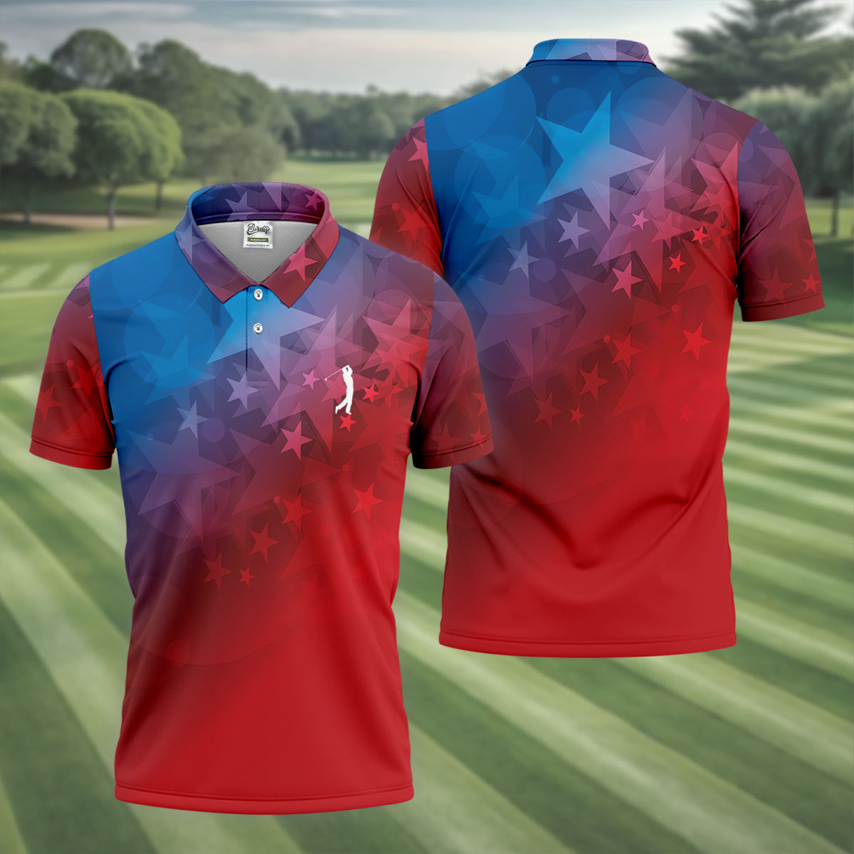 American Flag Pattern Golf Tournament Red And Blue Golf Shirts For Men, Polo ShirtFor Men