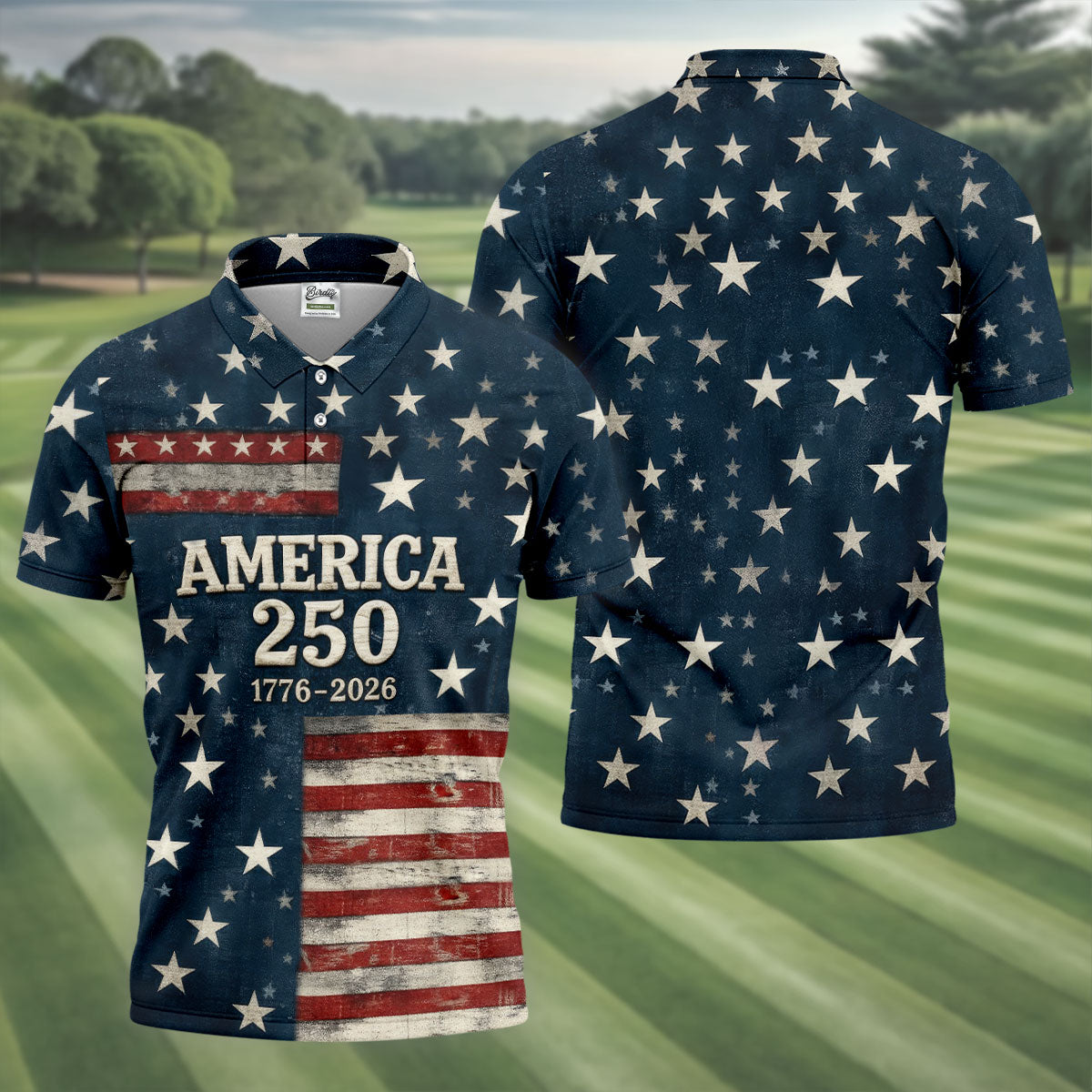 America 250 Distressed Flag 4th Of July Golf Shirt, Stars And Stripes Vintage Patriot Golf Shirts For Men