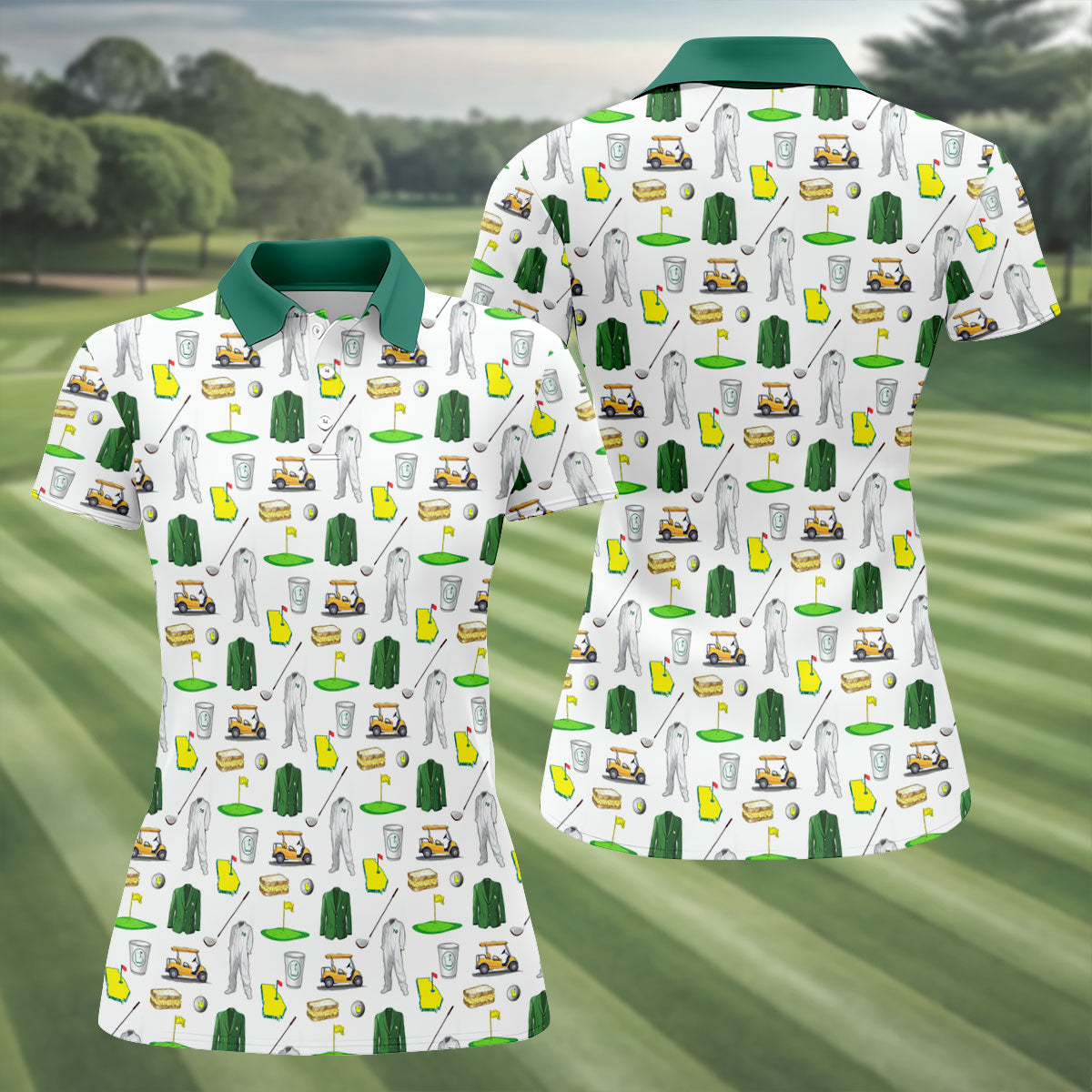Golf Tournament Augusta Golf Seamless Pattern Performance Golf Shirt, Women Golf Top, Ladies Golf Shirts