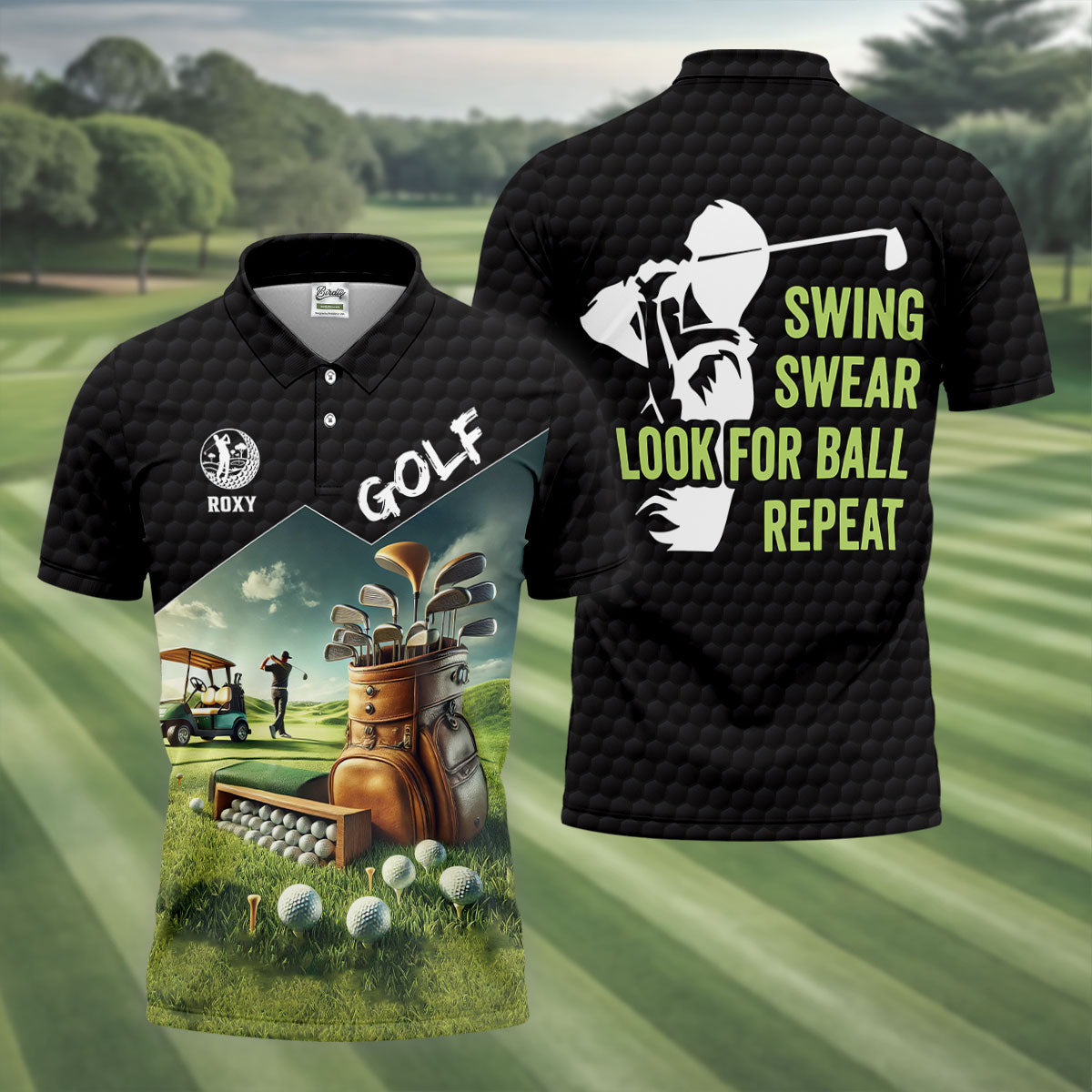 Swing Swear Look For Ball Repeat Funny Golf Shirt, Custom Golf Shirts, Golf Shirts For Men