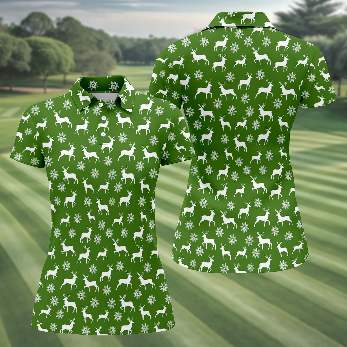 Reindeer Christmas Green Golf Shirt, Christmas Golf Shirt, Golf Shirt For Women, Ladies Golf Polos