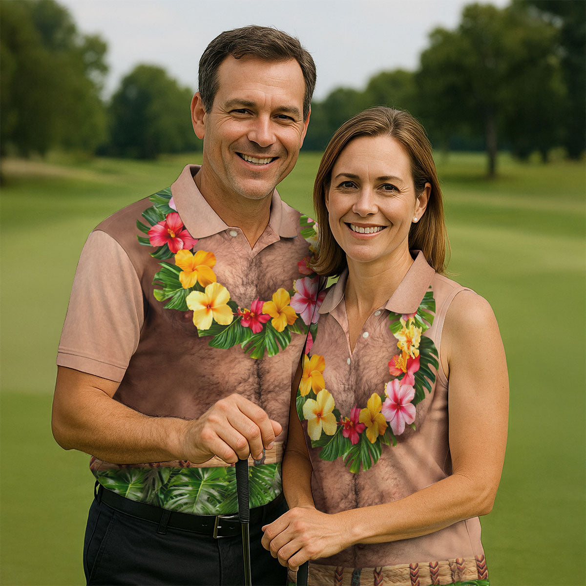 Tropical Theme Party Men's Funny Golf Shirts, Hawaiian Golf Shirt, Polo Shirtor Men
