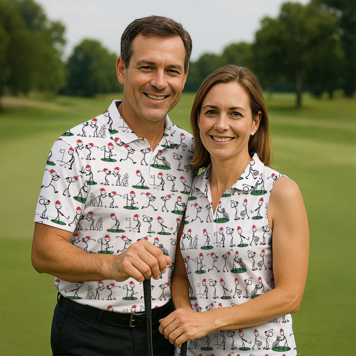 Funny Stickman Golf Pose Christmas Golf Shirt, Women's Golf Tops, Christmas Golf Gift