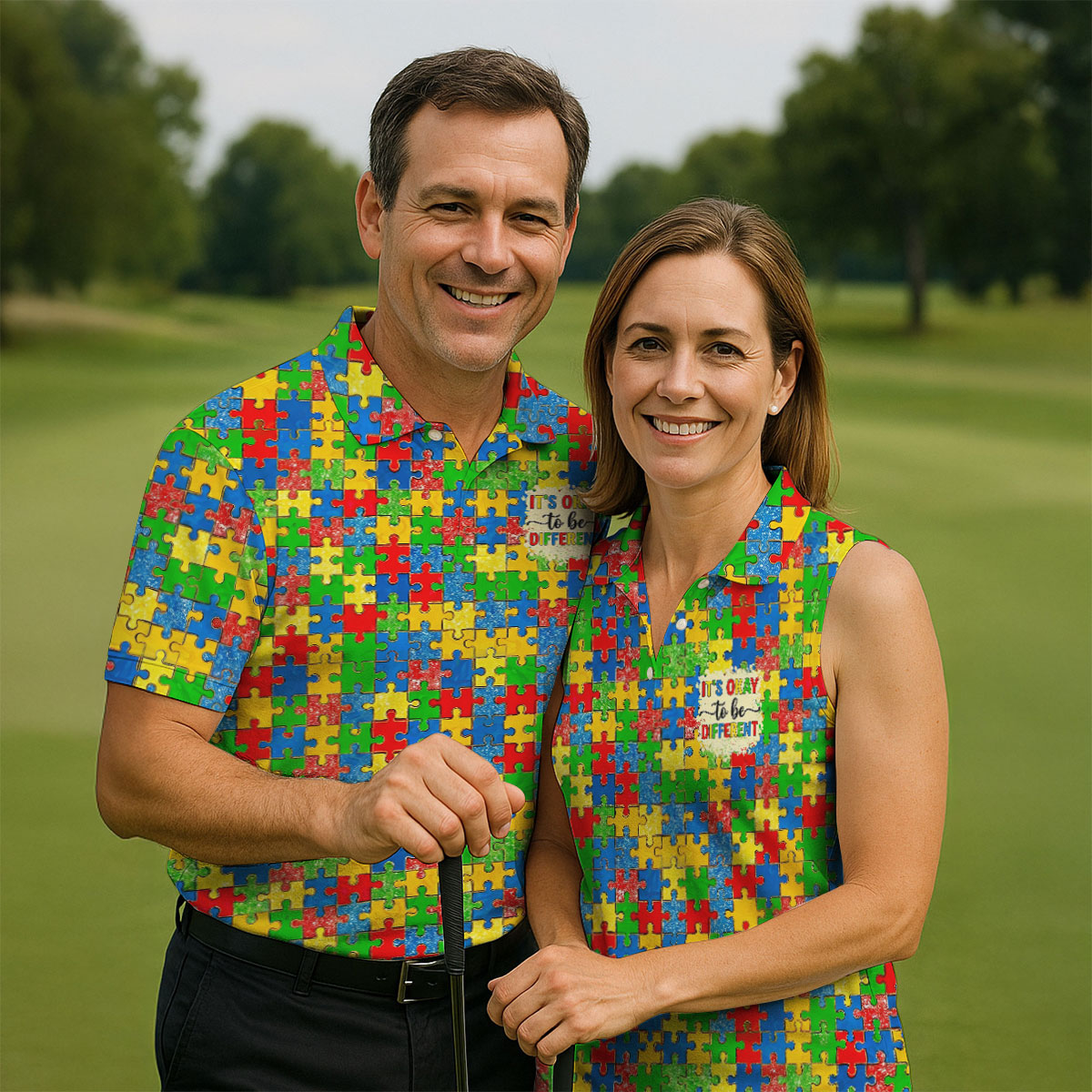 It's Okay To Be Different Colorful Puzzle Pattern Autism Awareness Men's Golf Shirt, Polo ShirtFor Men
