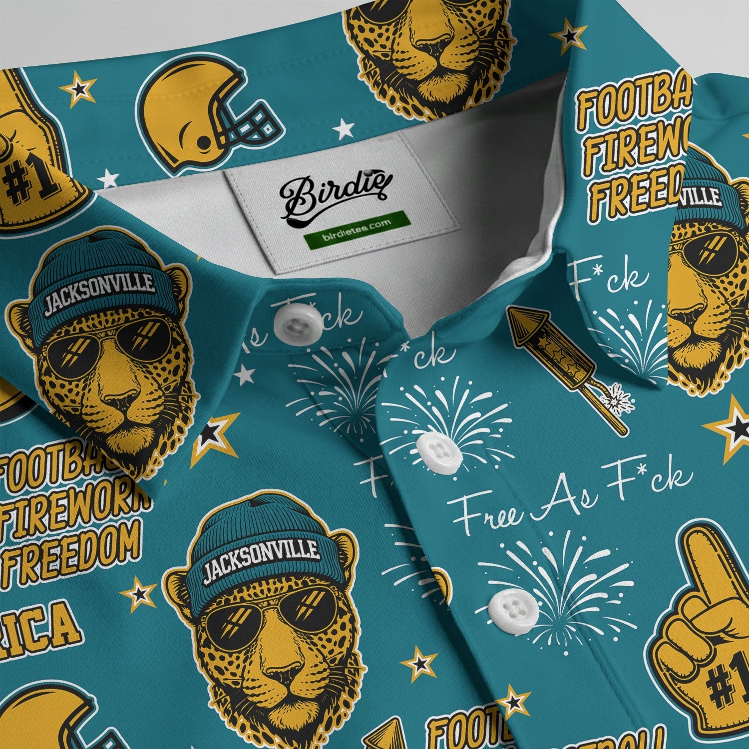 Anthropomorphic Jaguar Teal Black Gold Sport Polo, American Football League Gift Ideas For Football Fans