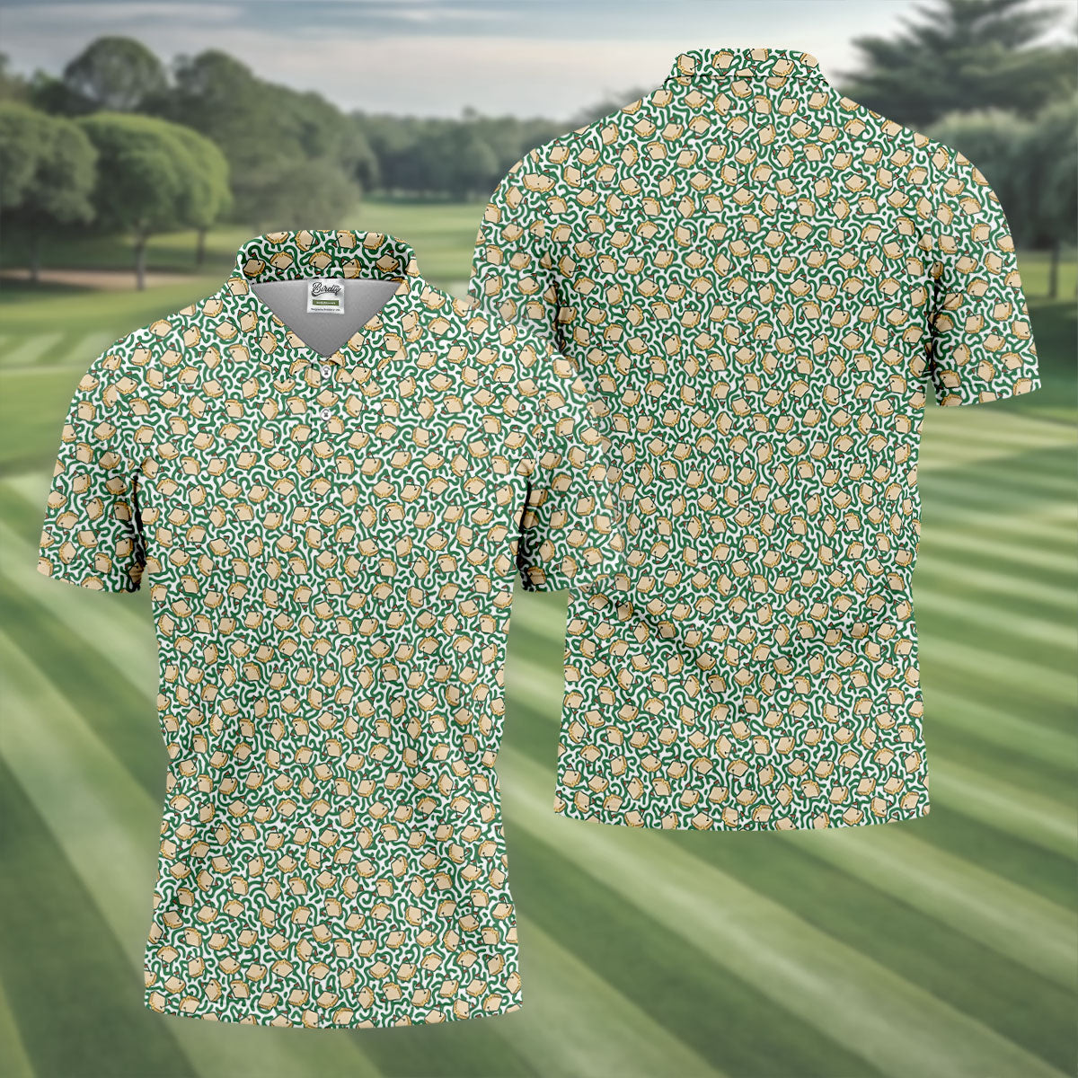 Sandwich Golf Course Seamless Pattern Performance Golf Shirt, Golf Tops For Men, Golf Shirts For Men
