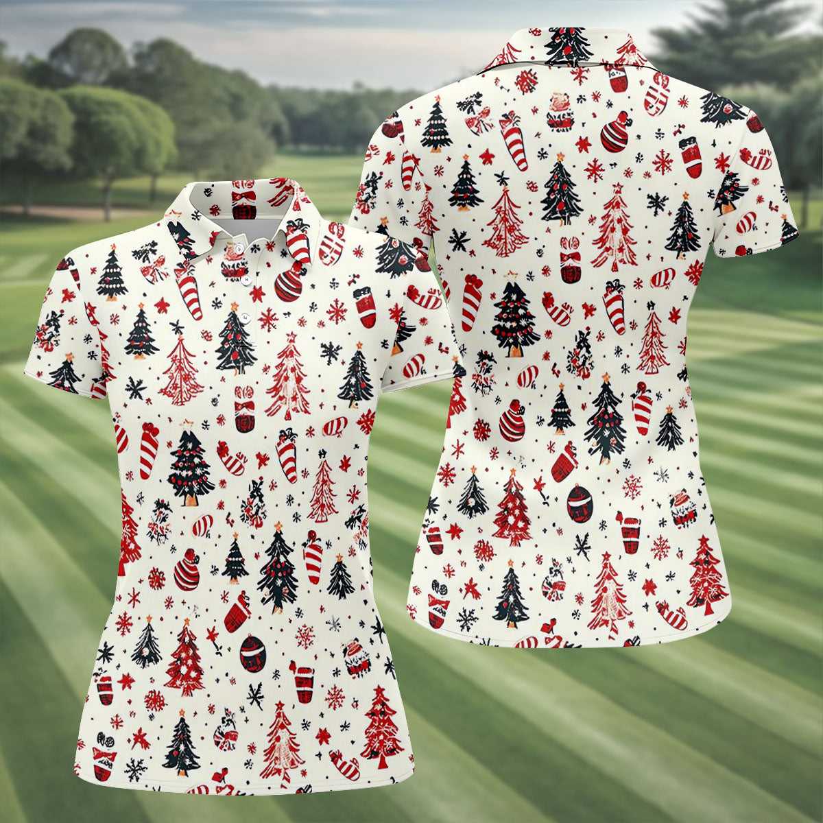 Candy Canes Christmas Tree Women's Golf Tops, Christmas Golf Shirt, Golf Shirt For Women, Ladies Golf Polos