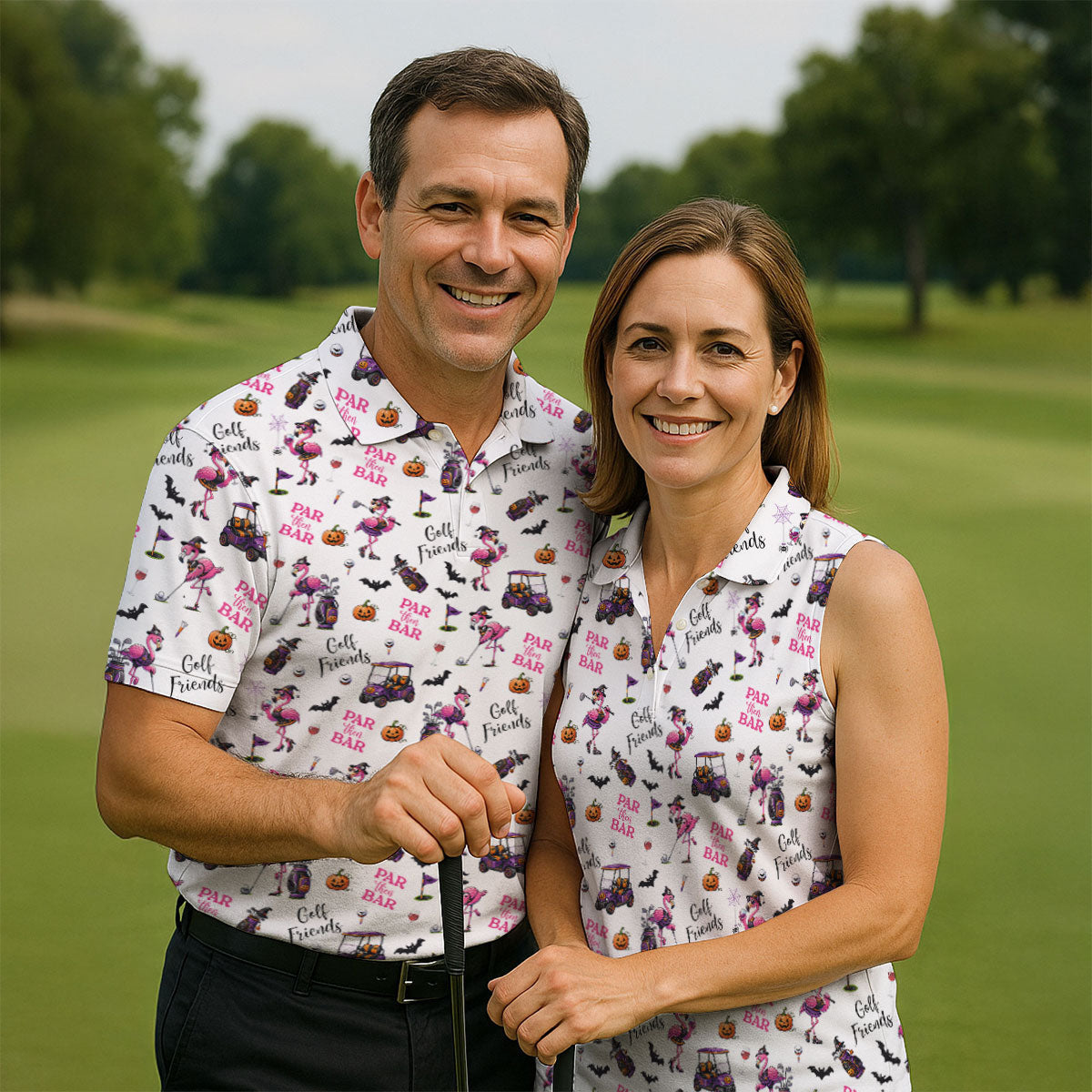 White Par Then Bar Flamingo Halloween Shirt, Mens Golf Apparel, Polo Shirts For Men