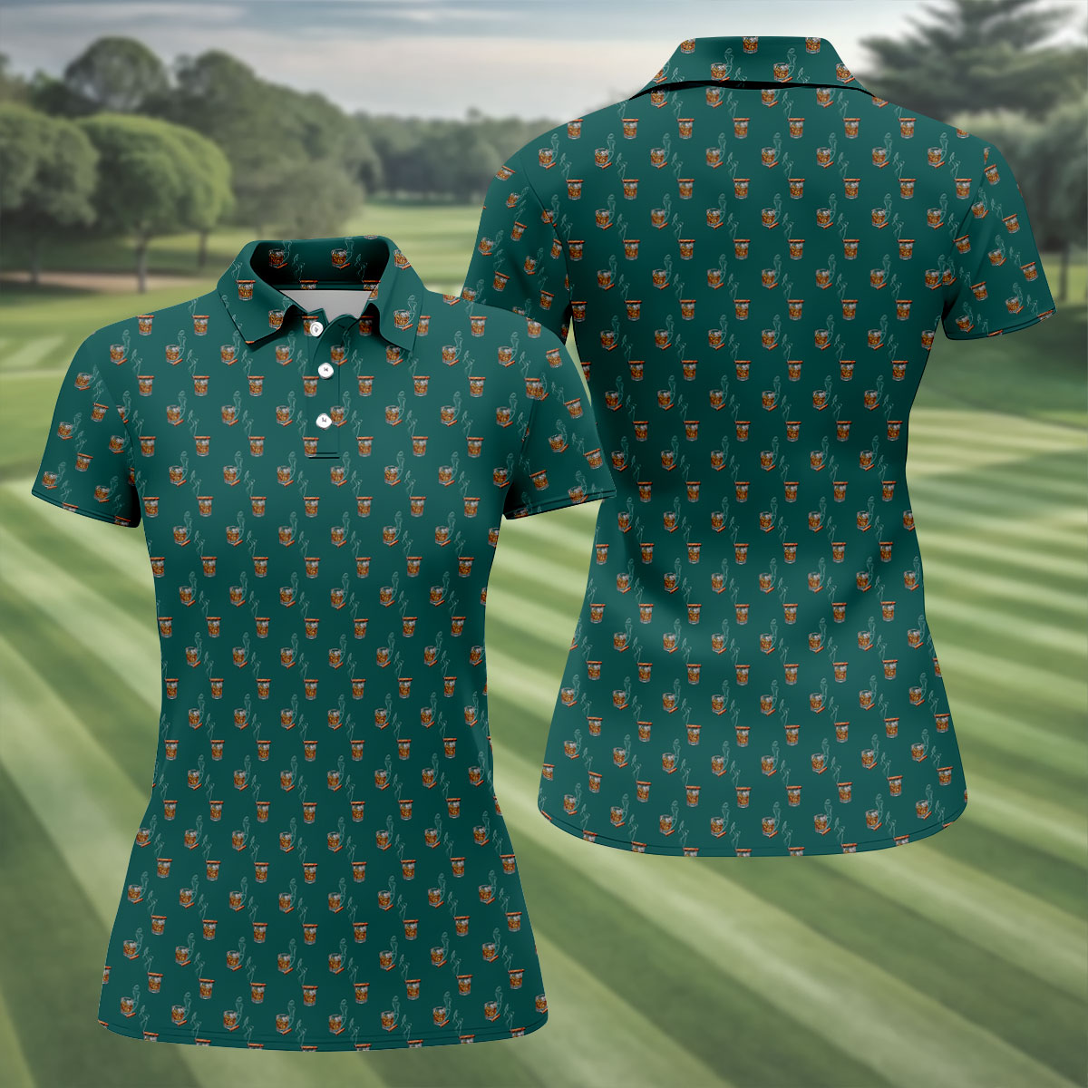 Smoke Whiskey Green Golf Shirt, Golf Whiskey Women's Polo Shirt, Ladies Golf Shirts